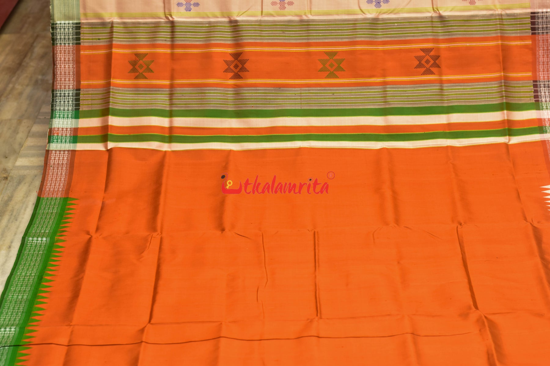 Triranga Kumbha Double Anchal Berhampuri Silk Saree