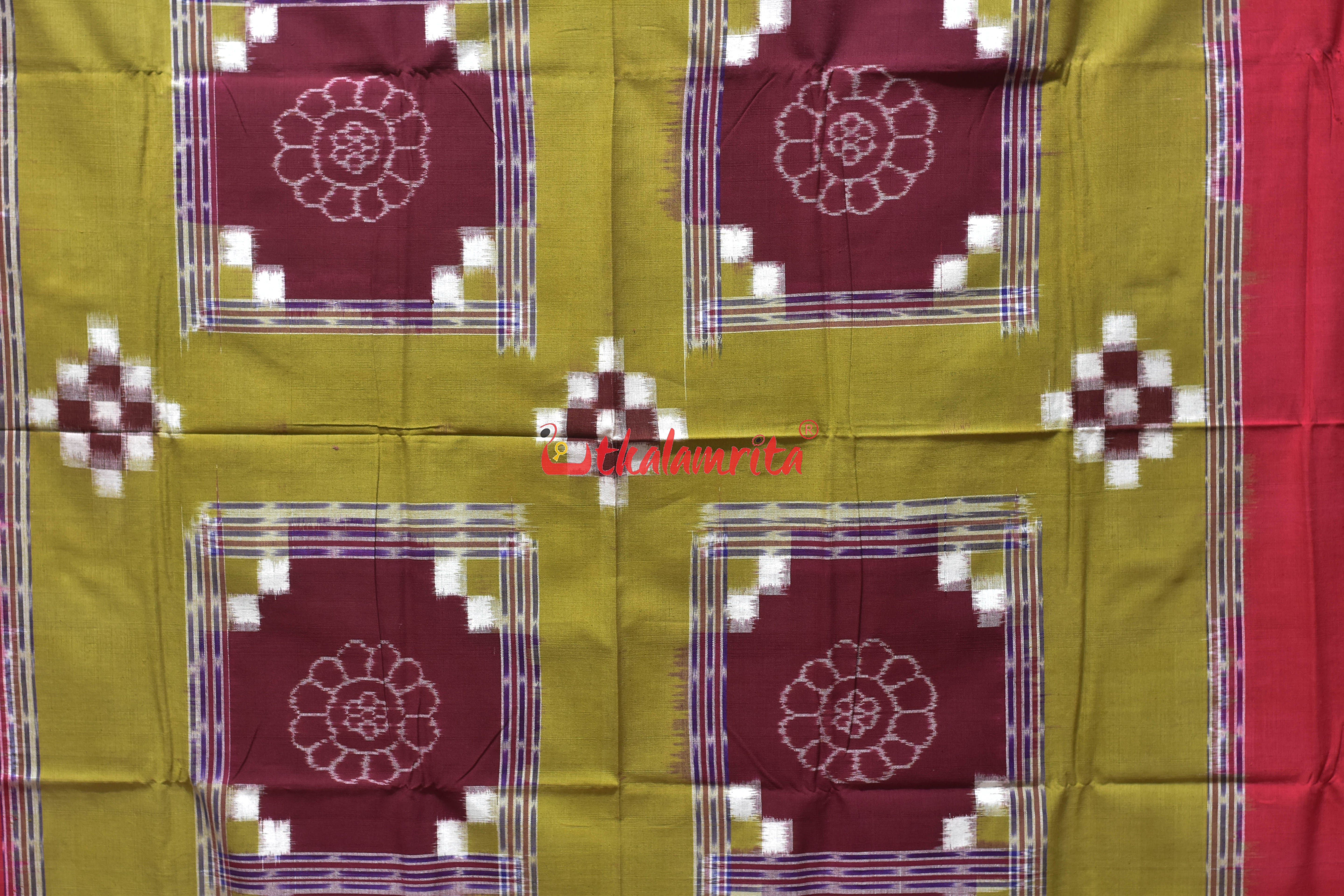 Khaki Red Flower Bandha Cotton (Single Bedsheet)