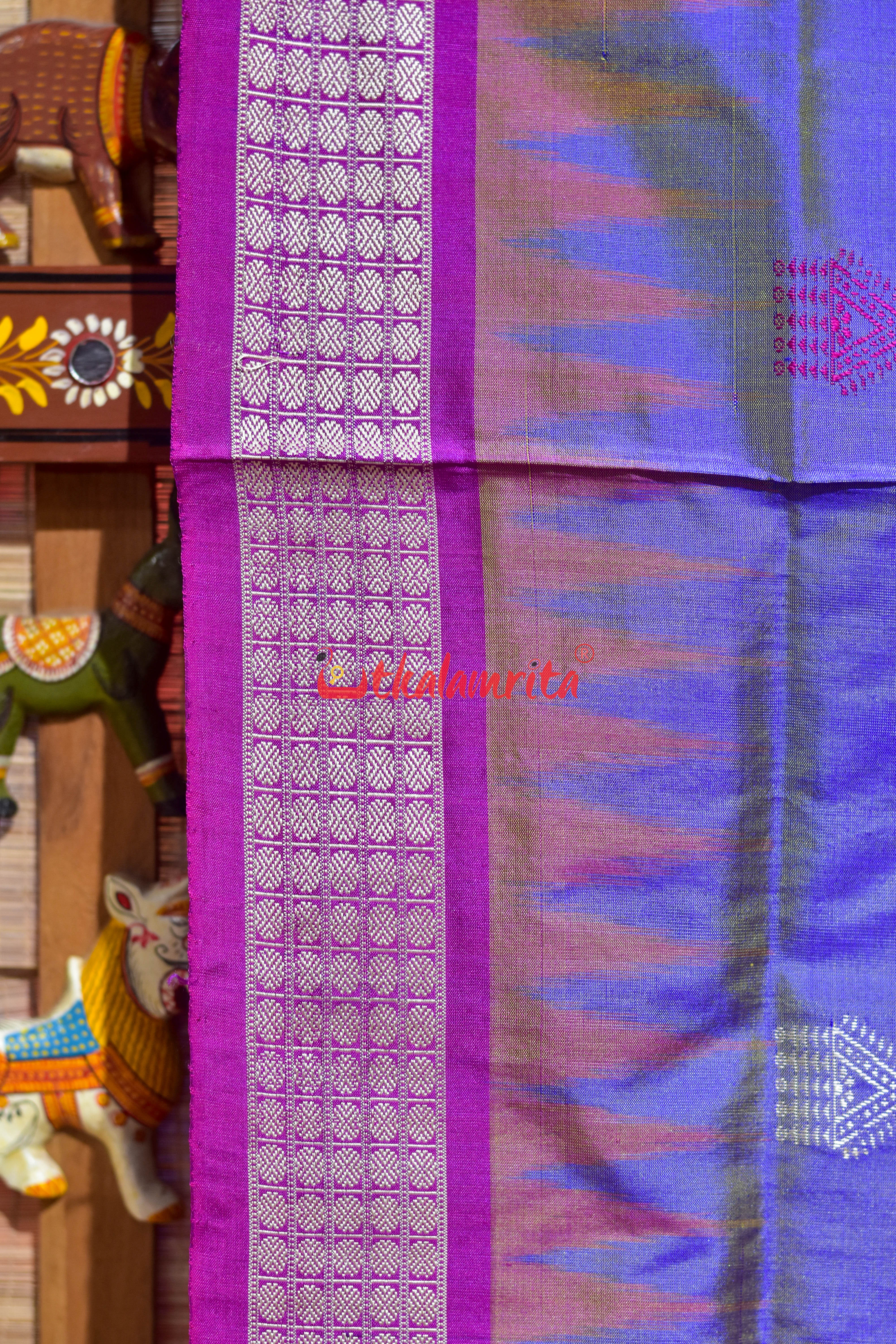 Golden Blue Rani Mayura Mukuta Bomkai Silk Saree