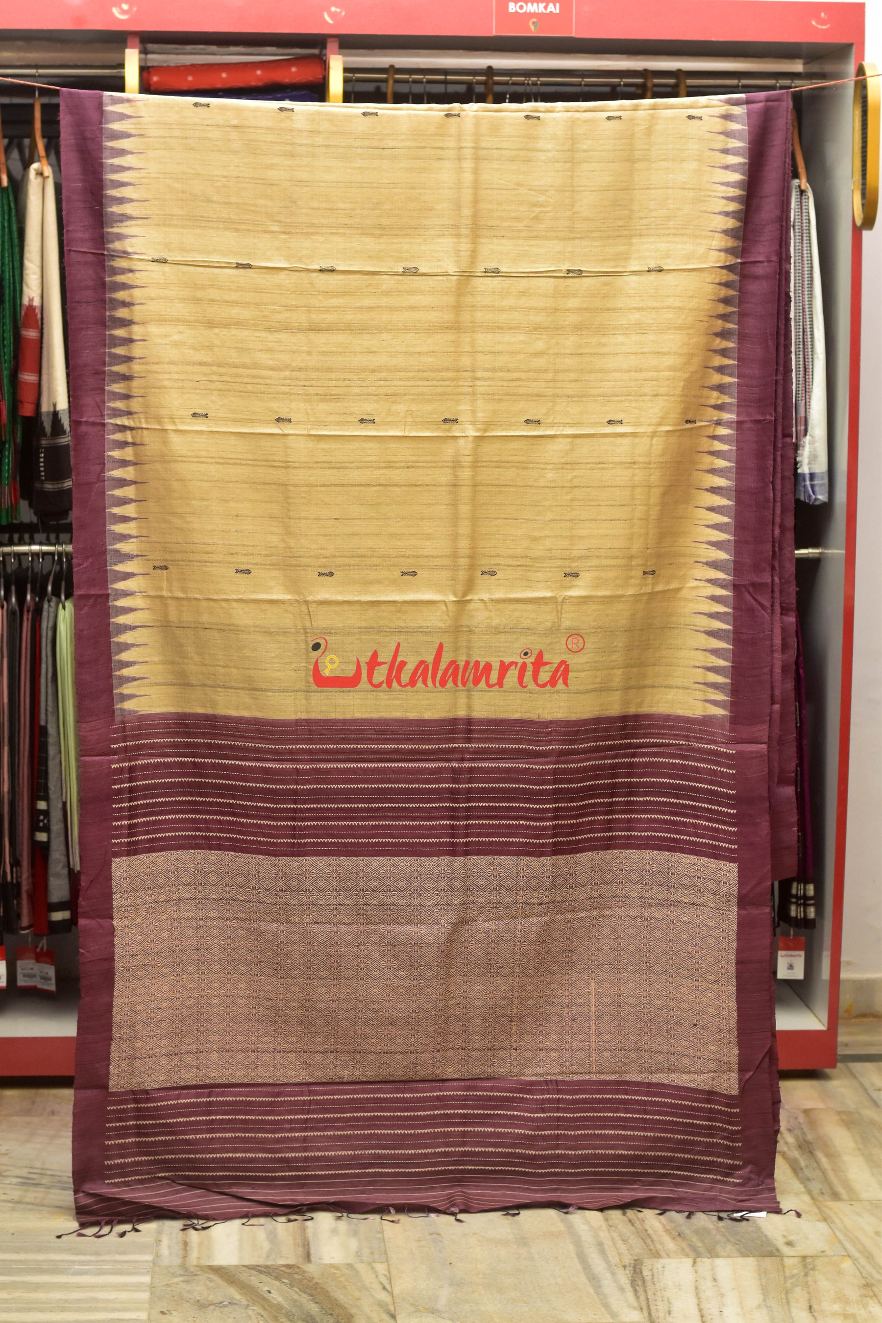 Fish Beige Coffee Jaala Work Tussar Saree