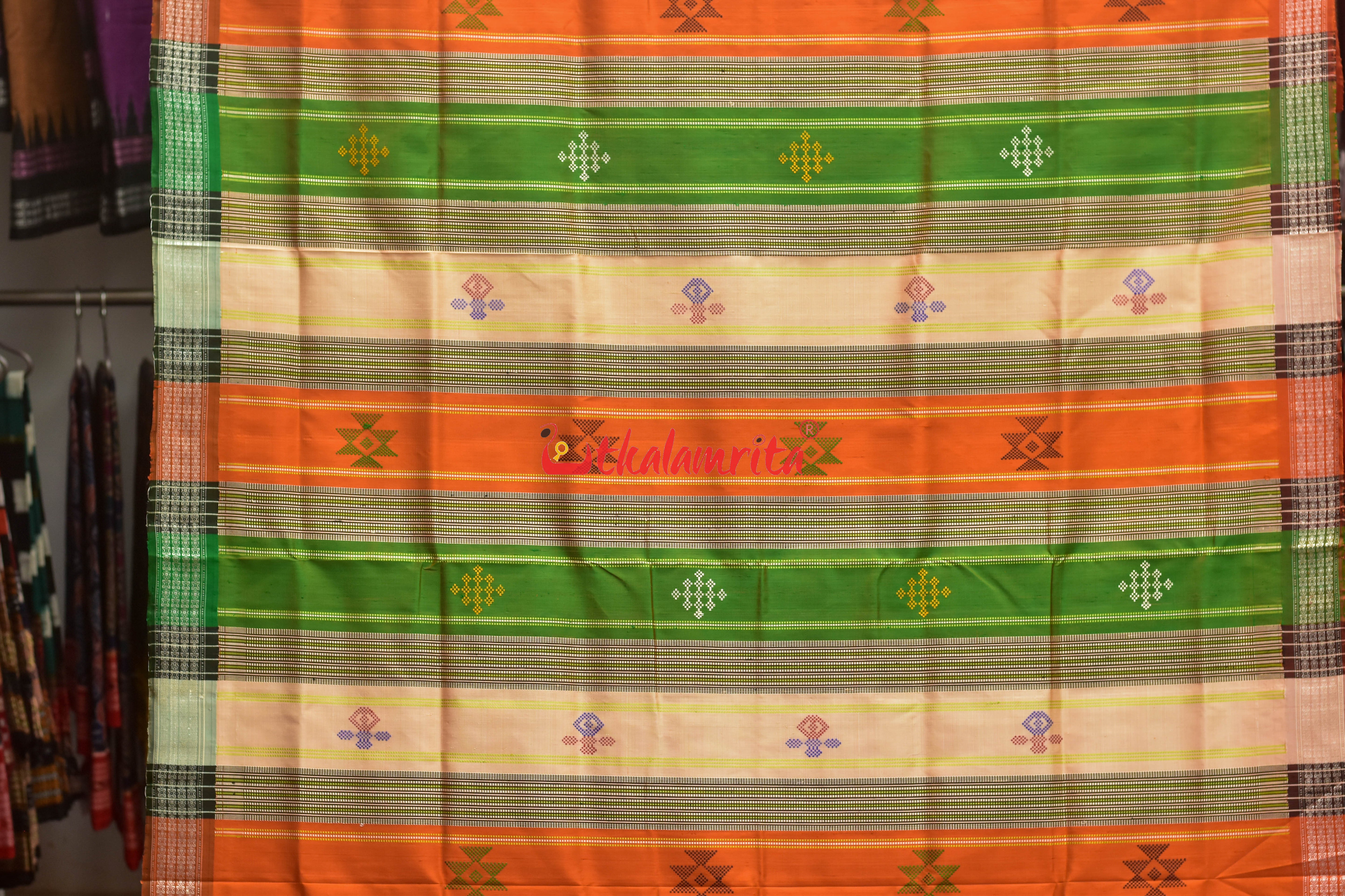 Triranga Kumbha Double Anchal Berhampuri Silk Saree