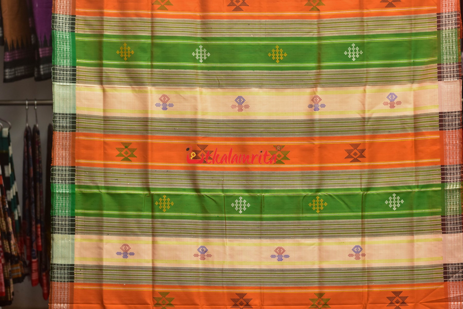 Triranga Kumbha Double Anchal Berhampuri Silk Saree