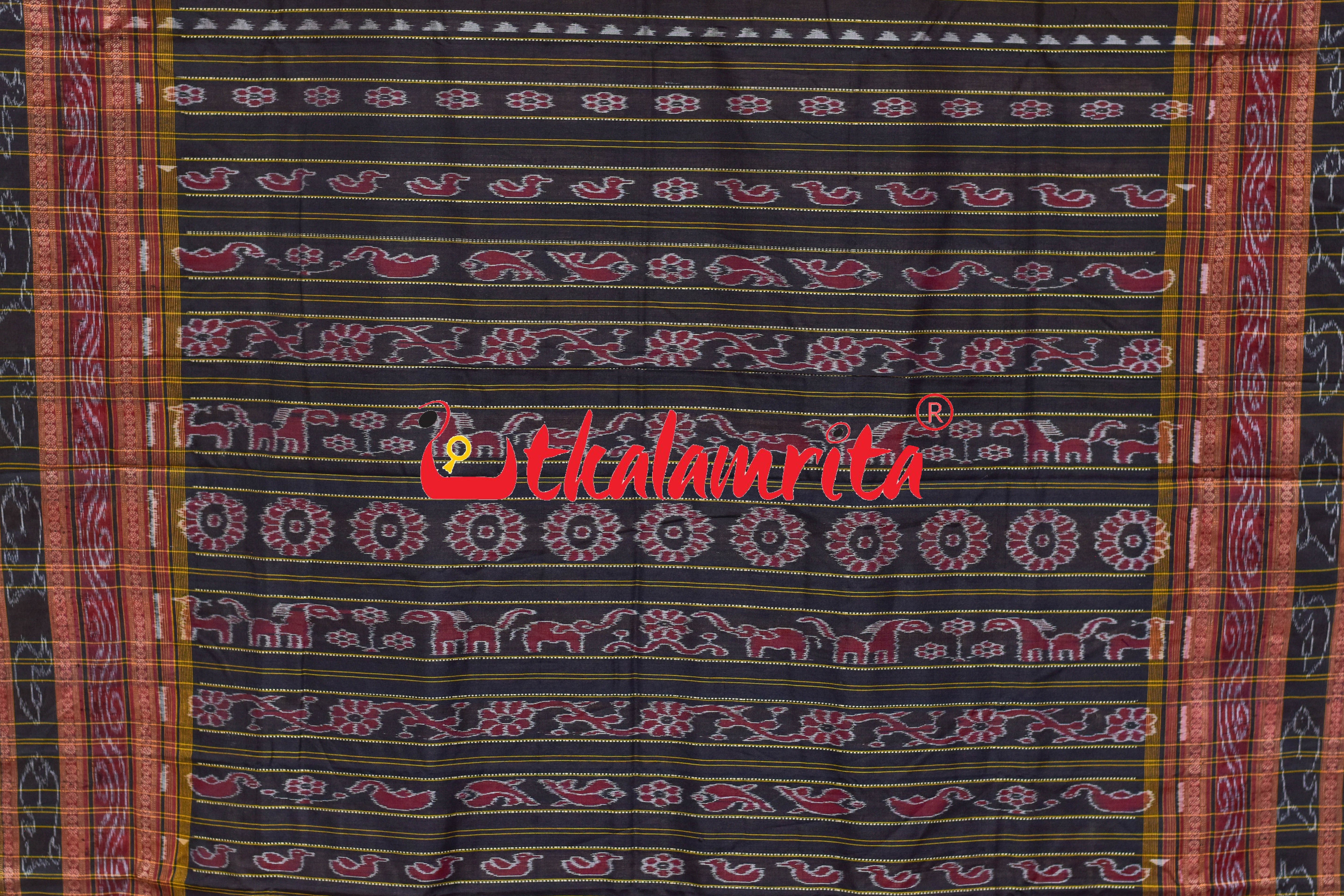 Brown Black Double Dhadi Sachipar Sambalpuri Cotton Saree