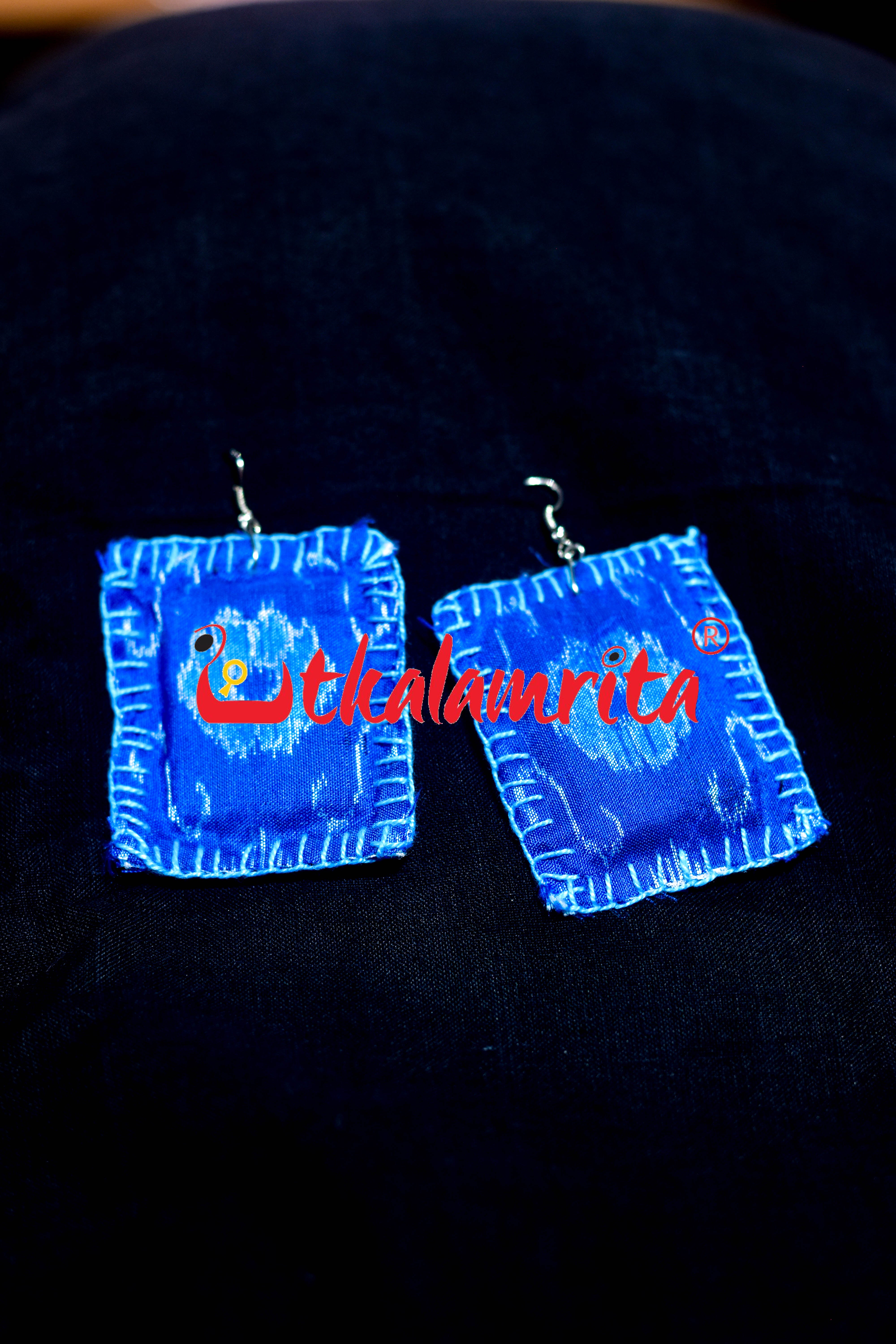 Blue Silk Rectangle Earrings