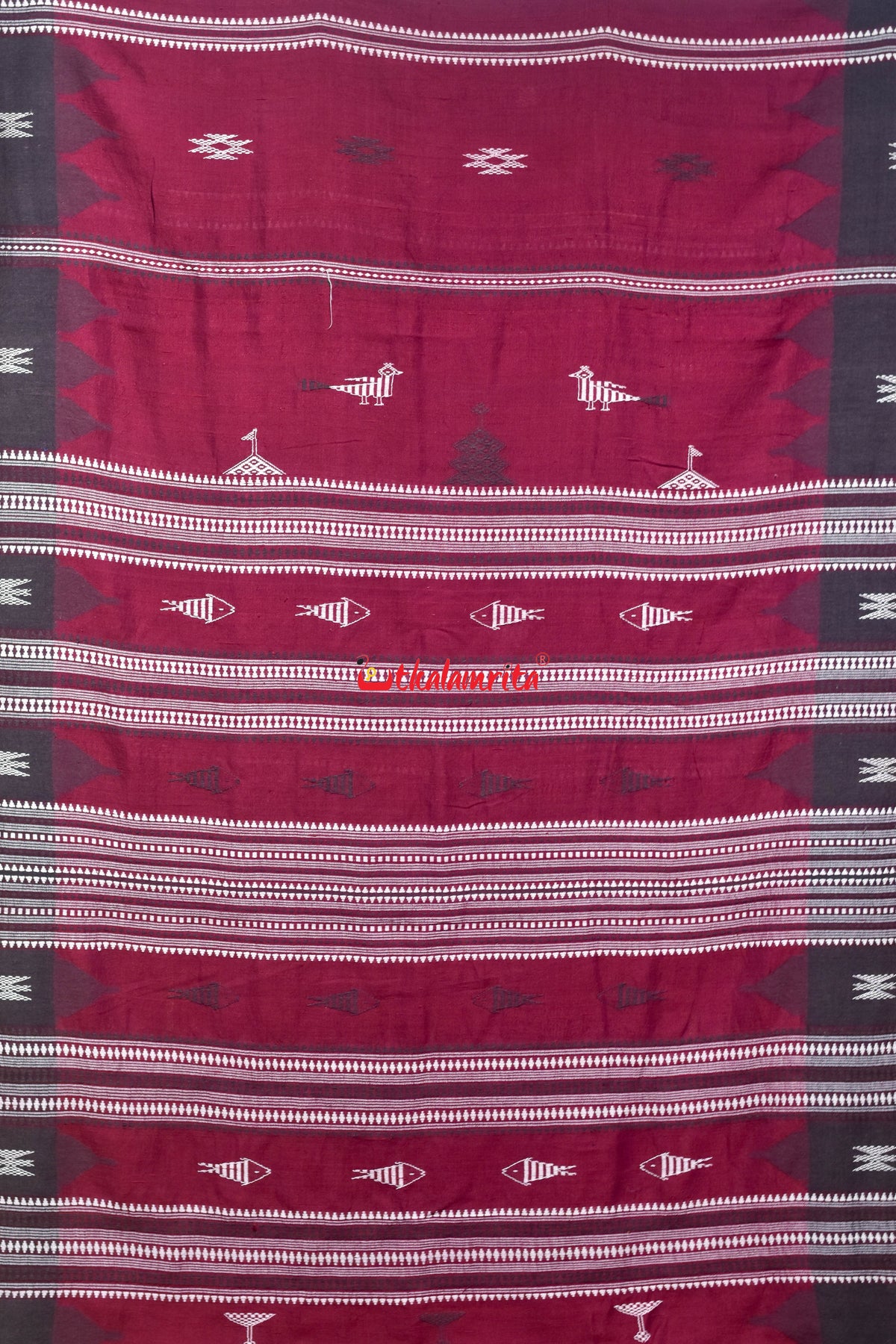 Maroon Black Adibasi Tussar Kotpad Saree