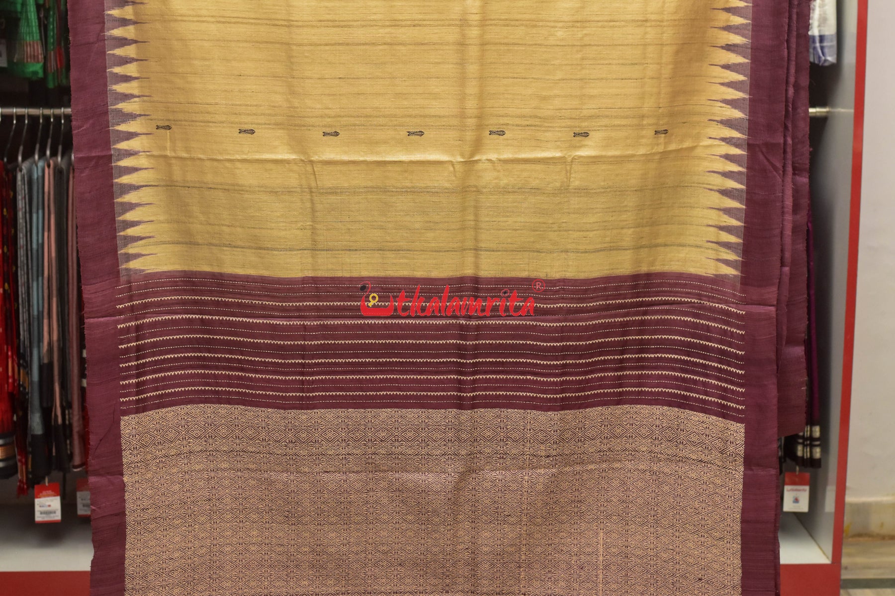 Fish Beige Coffee Jaala Work Tussar Saree
