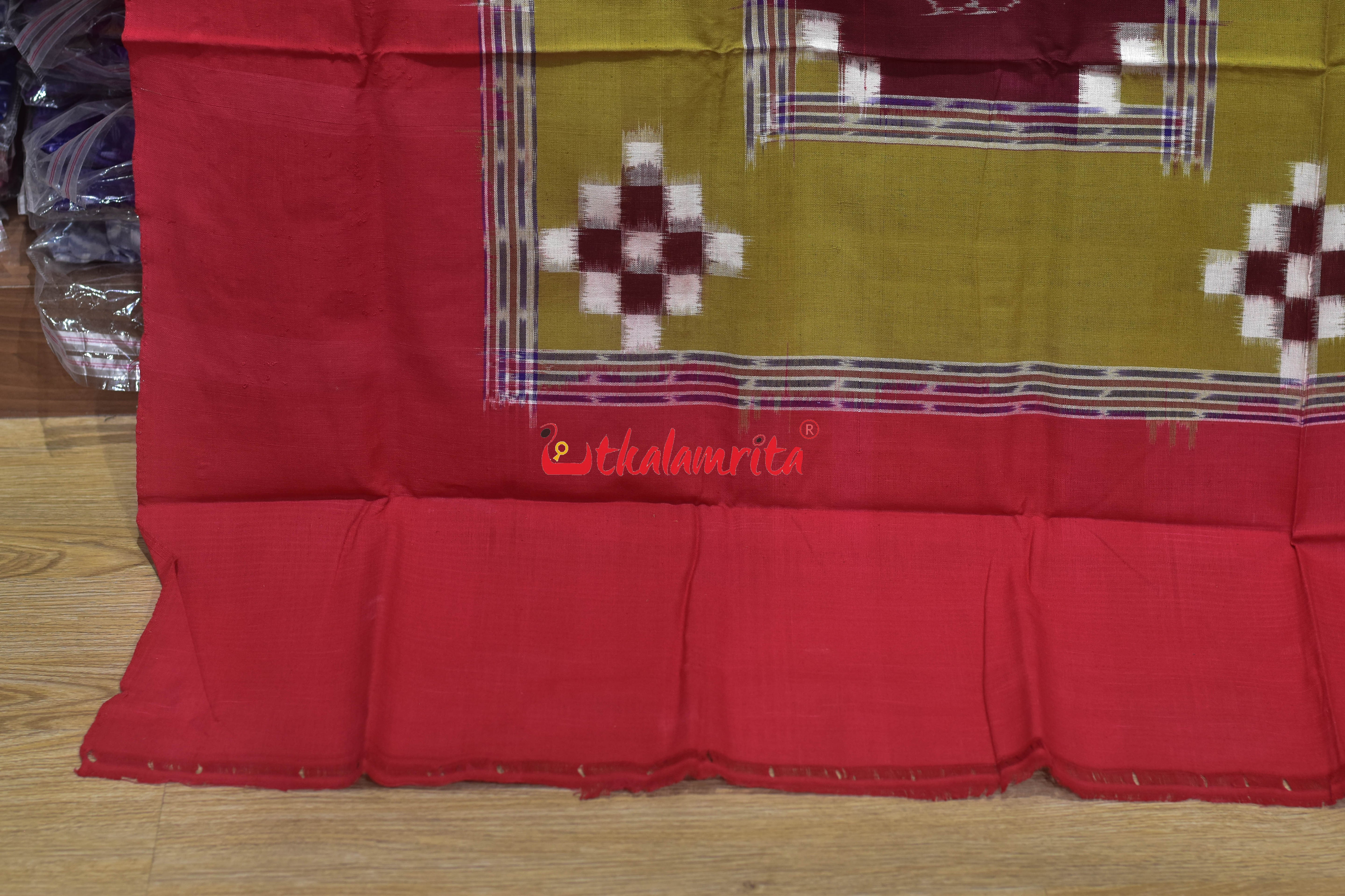 Khaki Red Flower Bandha Cotton (Single Bedsheet)
