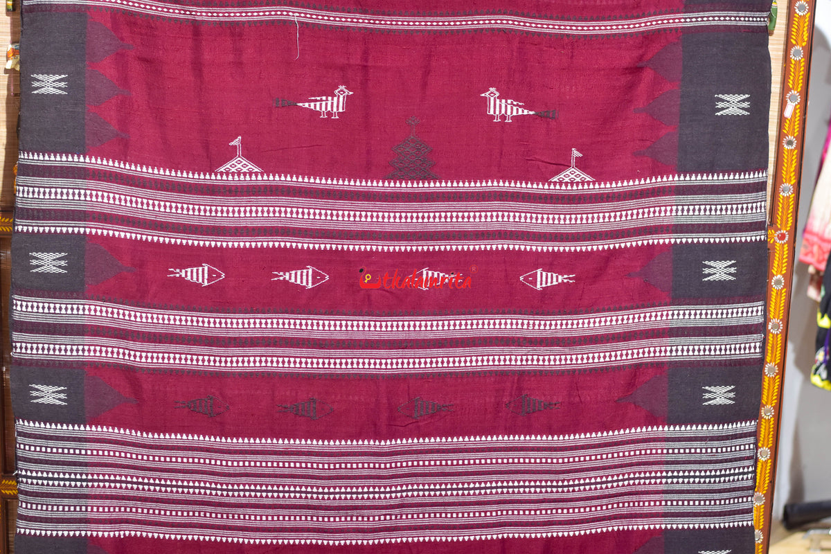 Maroon Black Adibasi Tussar Kotpad Saree