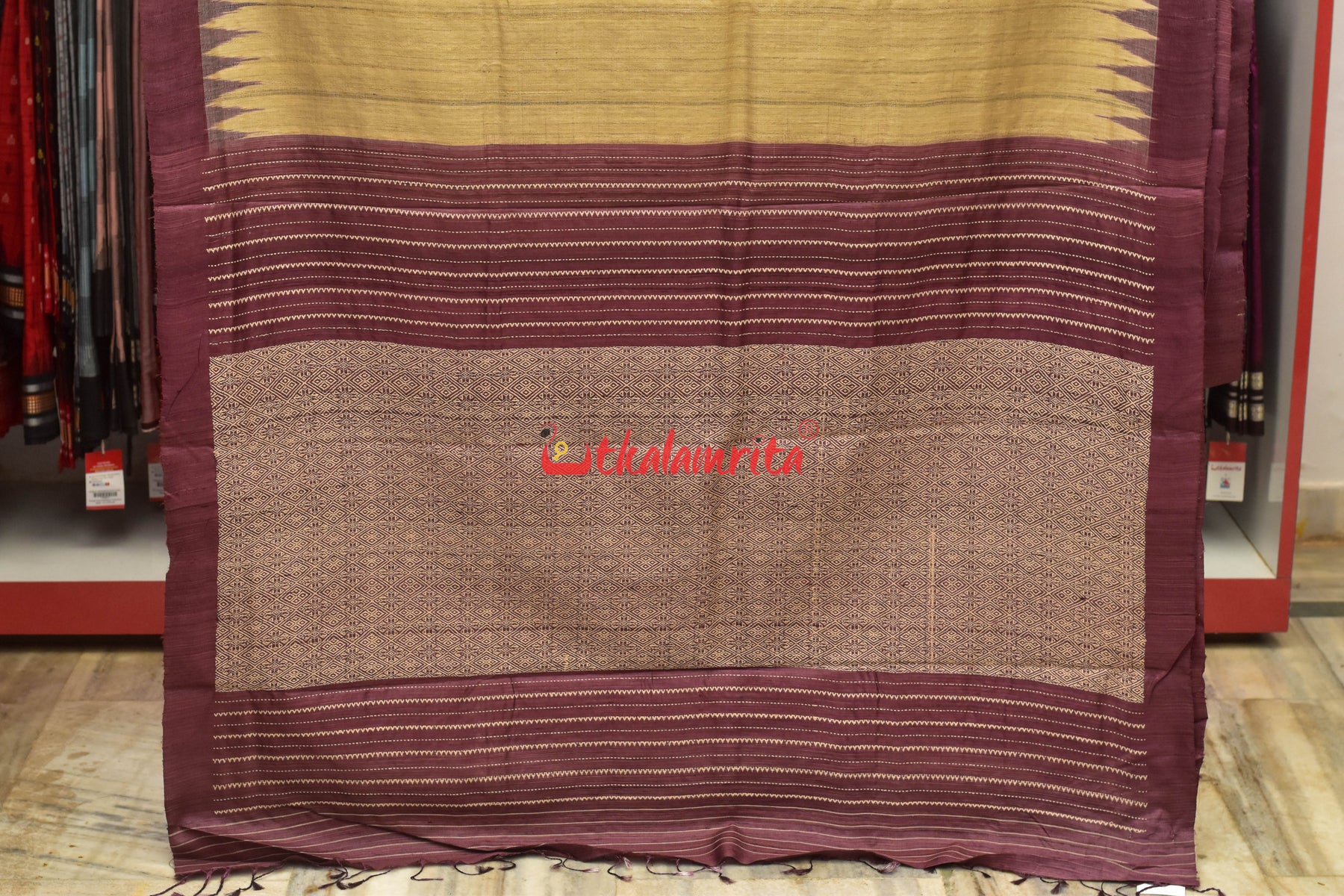 Fish Beige Coffee Jaala Work Tussar Saree