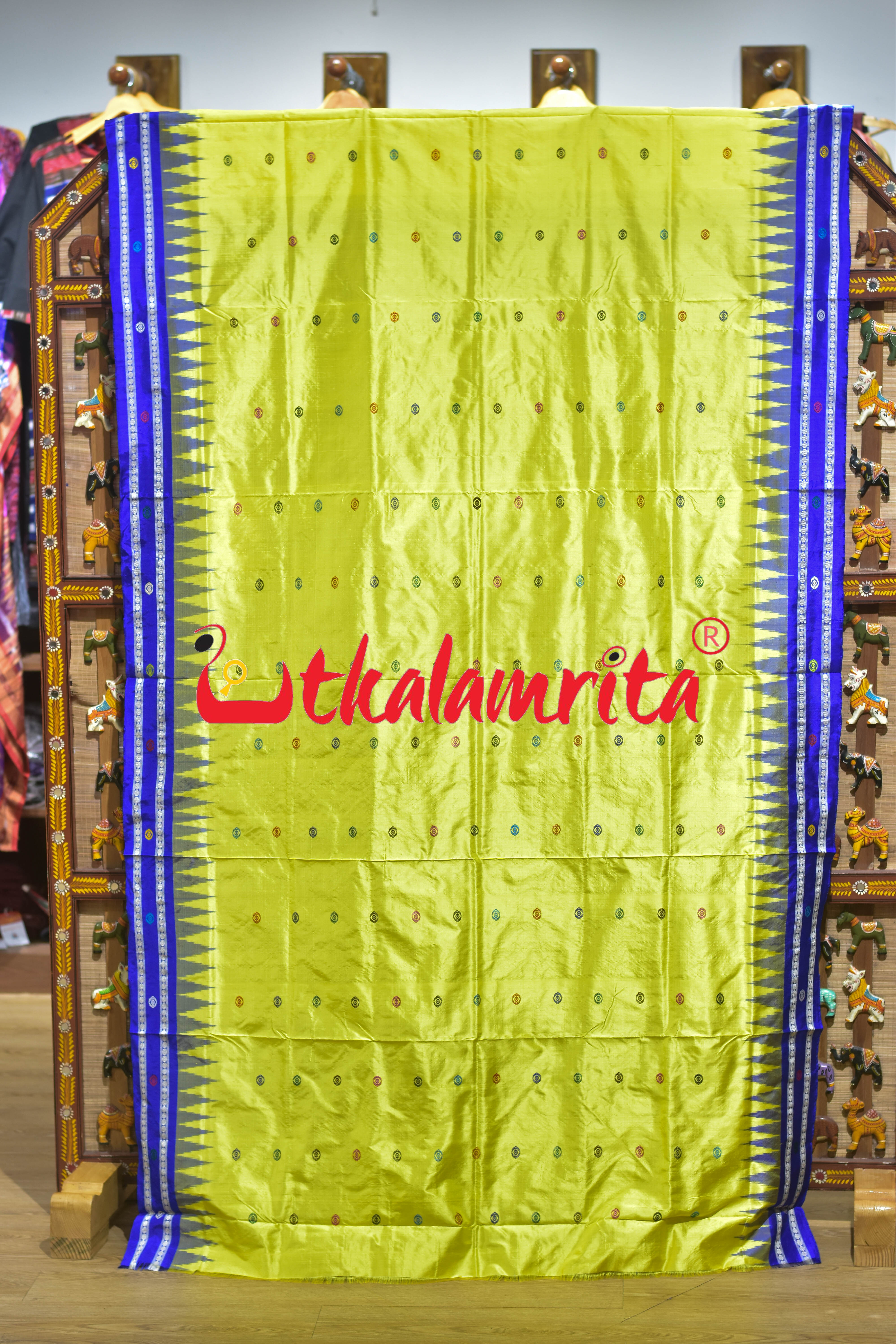 Yellow Blue Nilachakra Bomkai Silk Saree