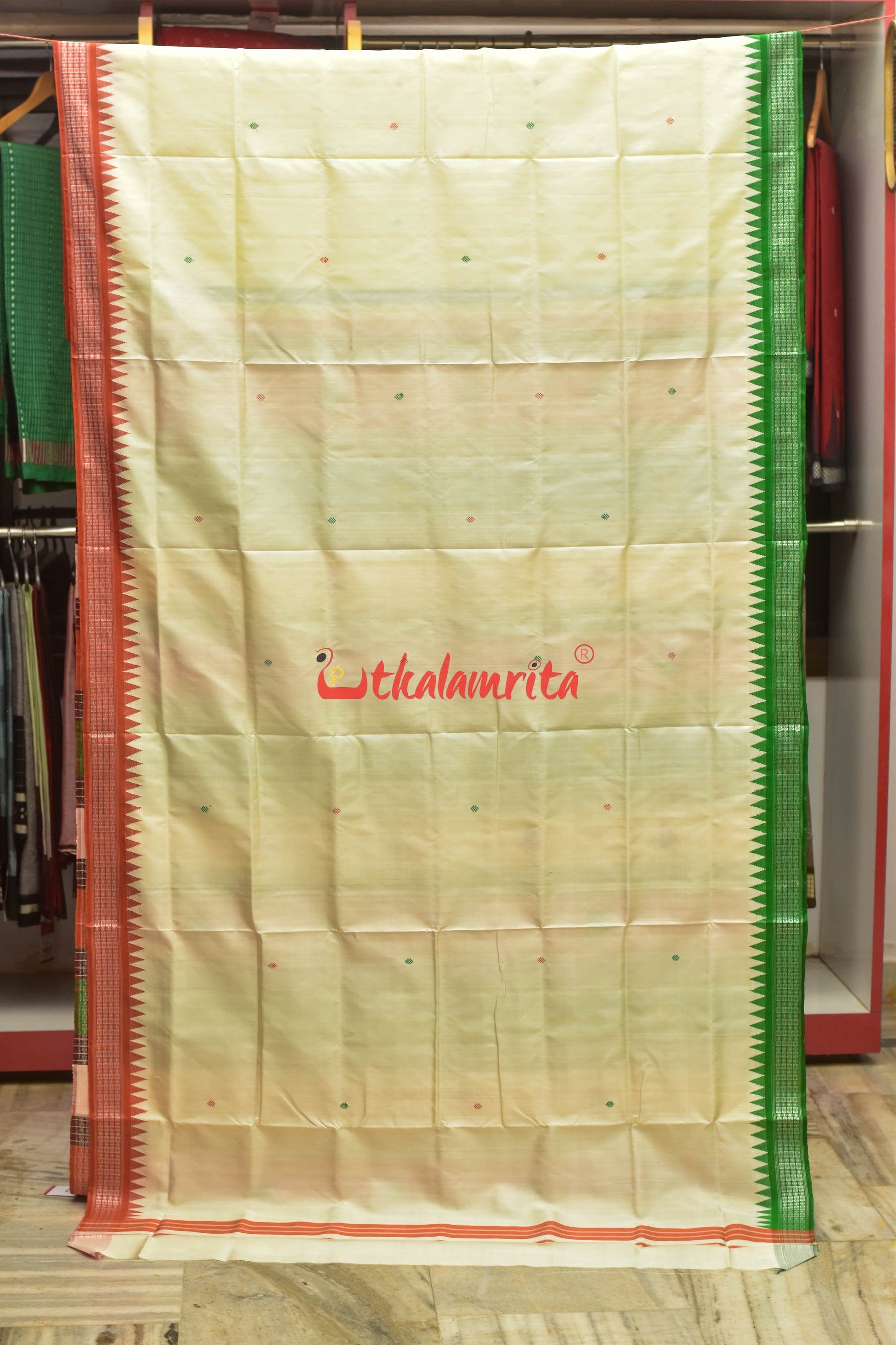 Triranga Kumbha Double Anchal Berhampuri Silk Saree