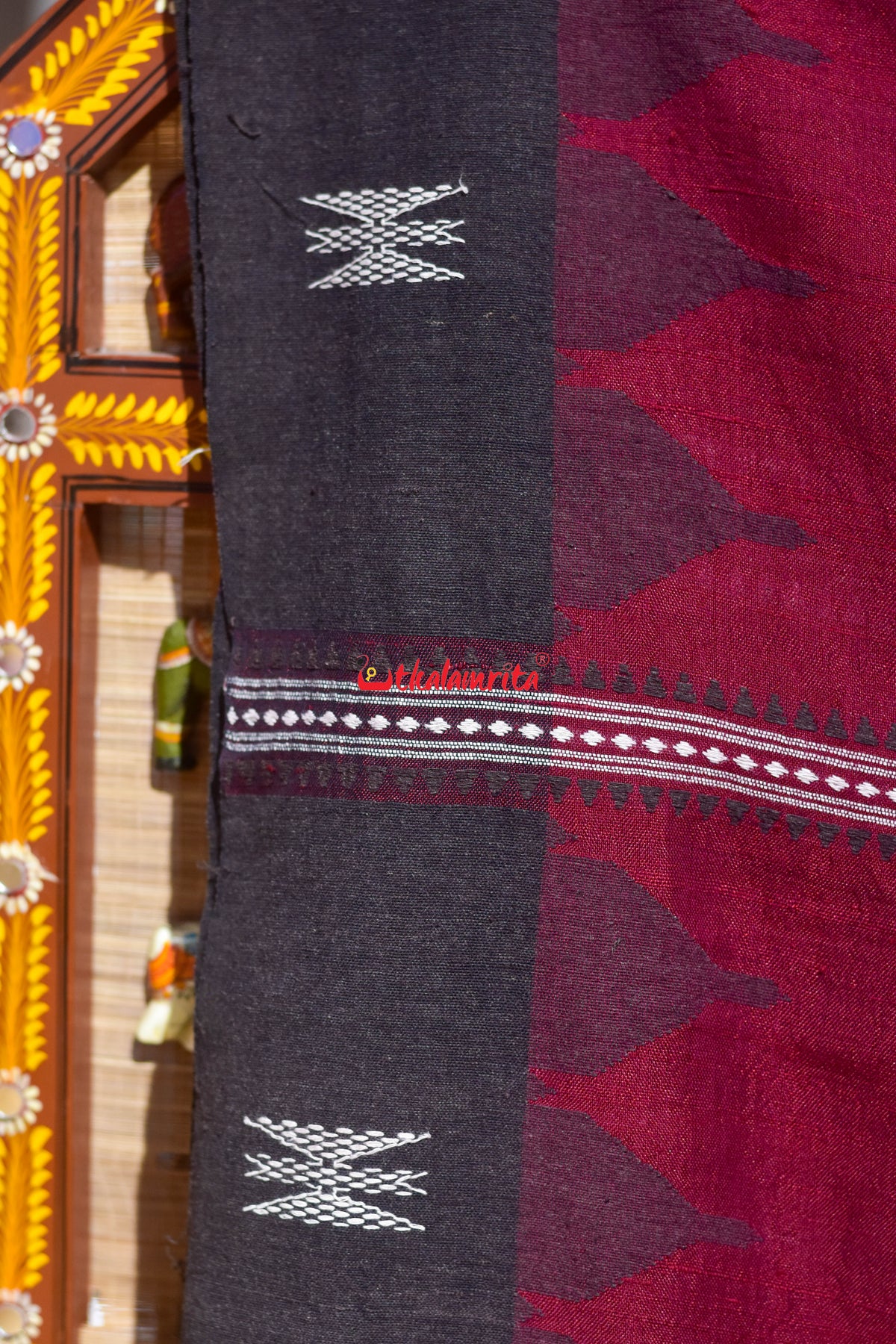 Maroon Black Adibasi Tussar Kotpad Saree