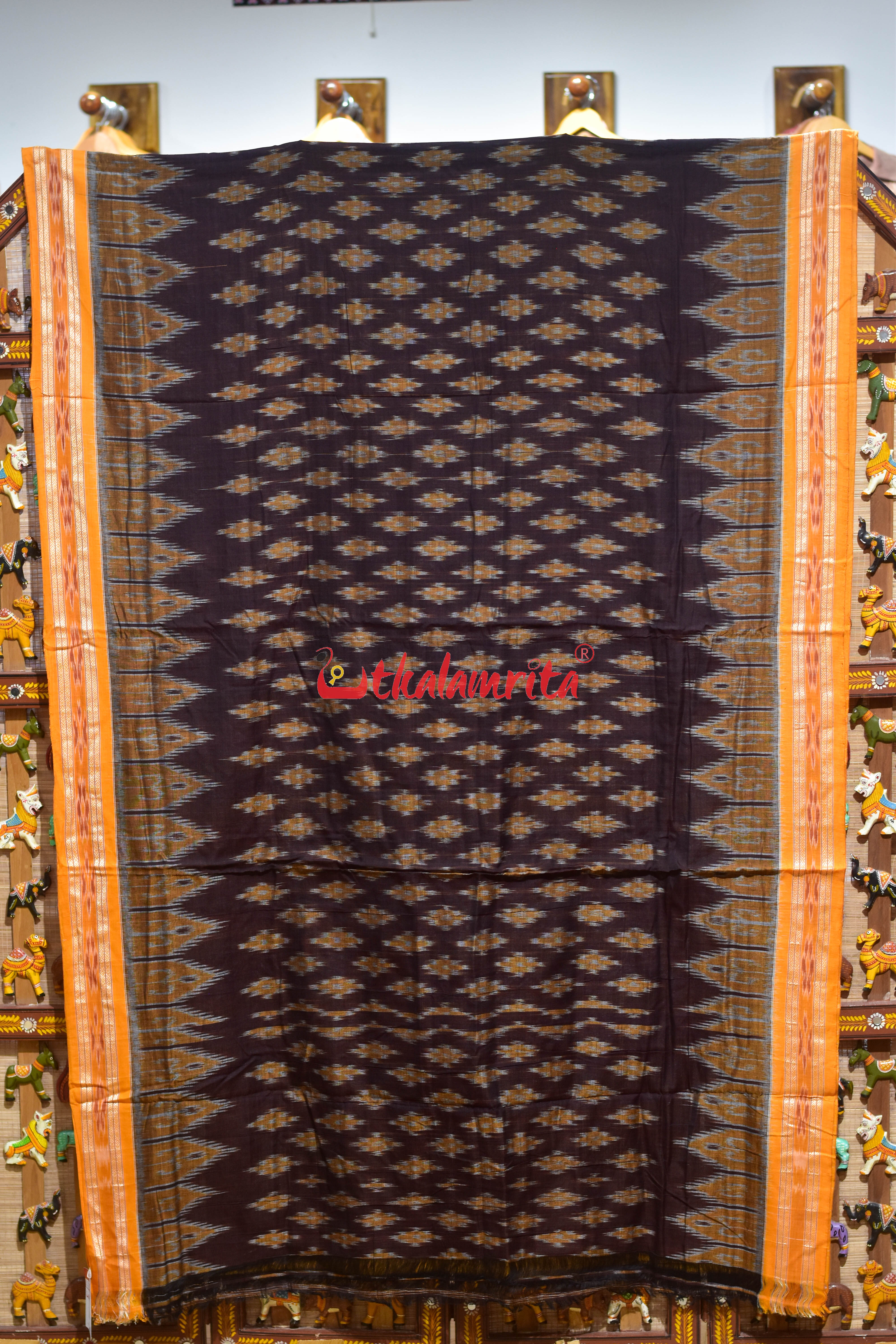 Coffee Yellow Pasapali Khandua Cotton Saree