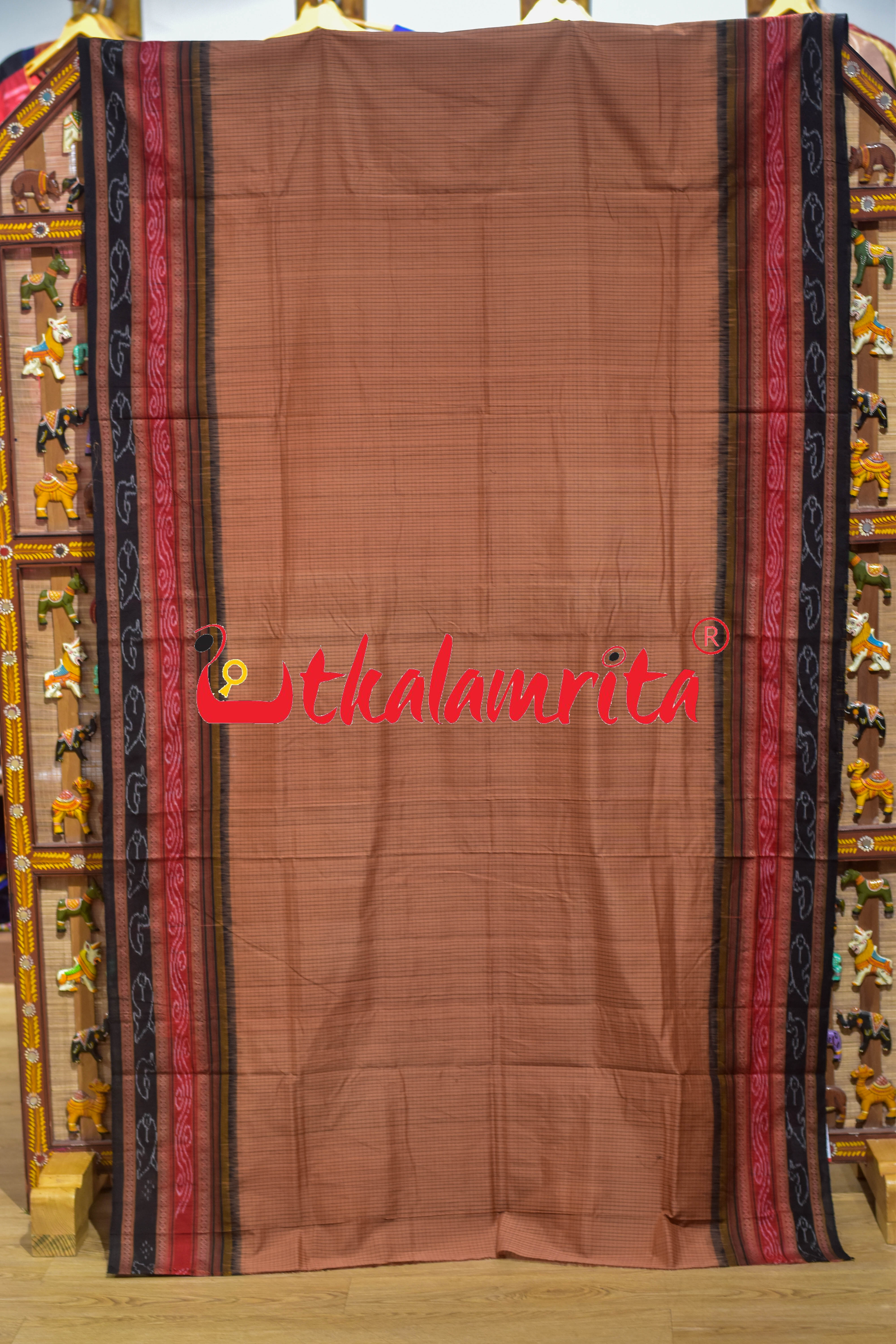 Brown Black Double Dhadi Sachipar Sambalpuri Cotton Saree