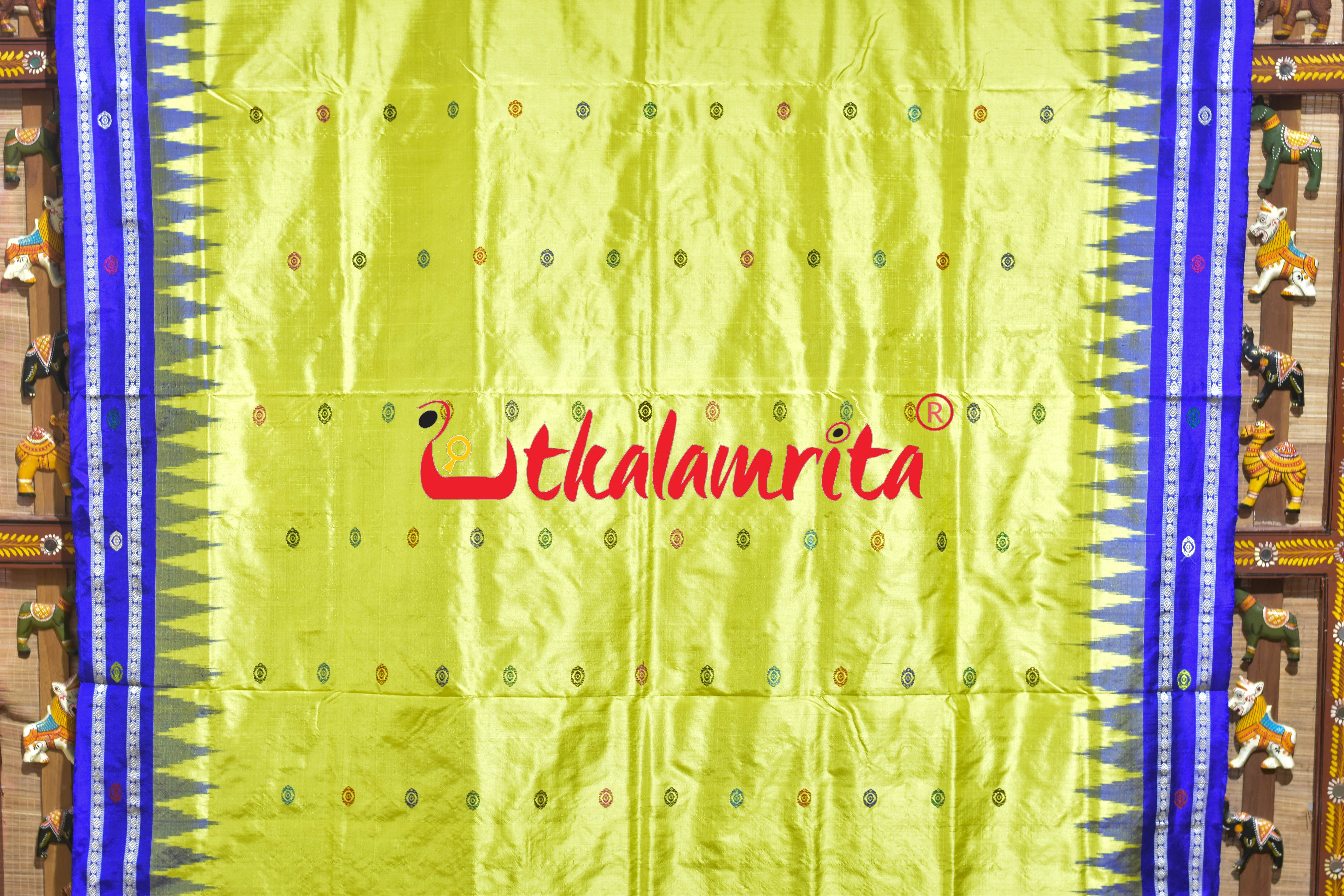 Yellow Blue Nilachakra Bomkai Silk Saree