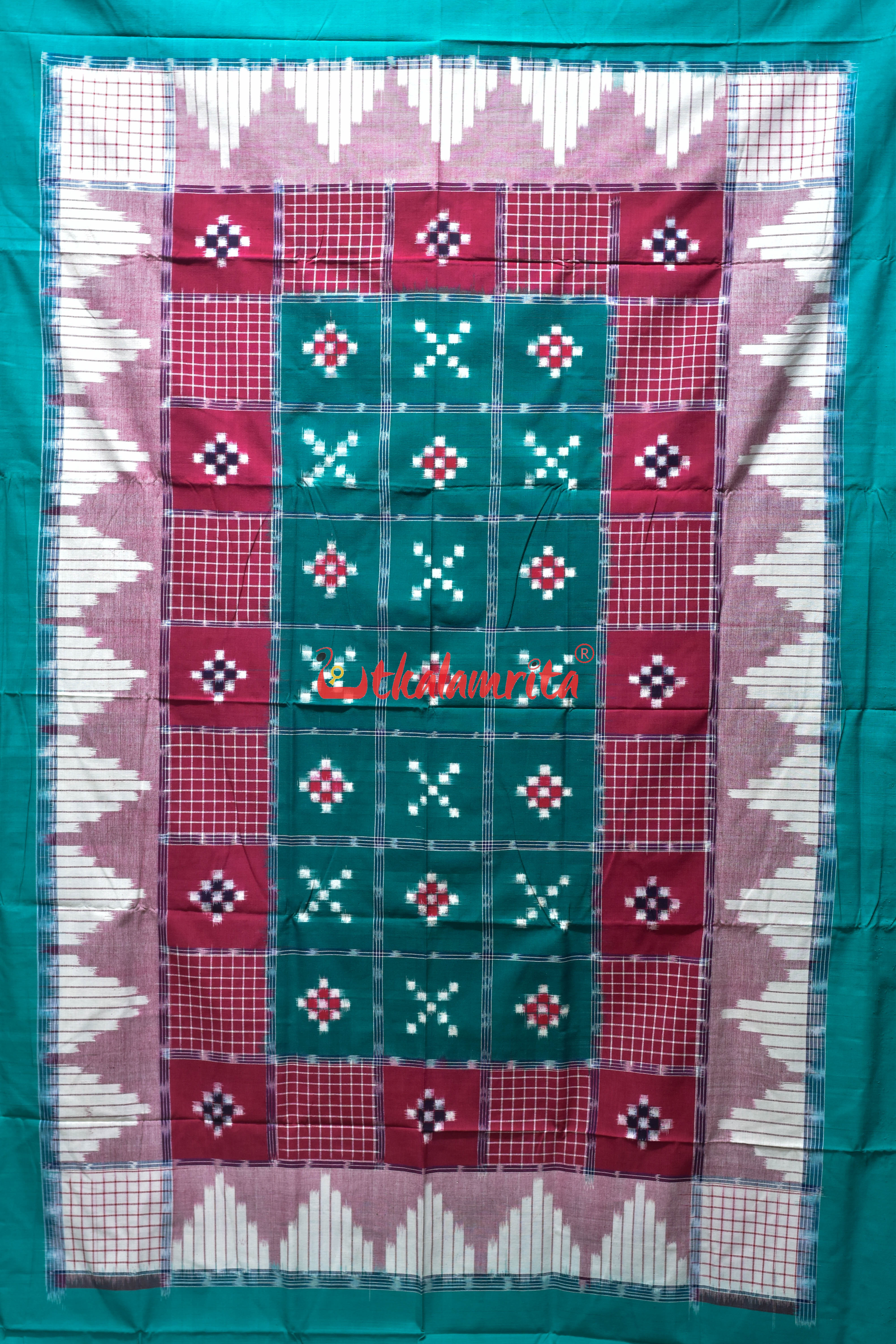 Green Peach Checks Triple Border (Single Bedsheet)