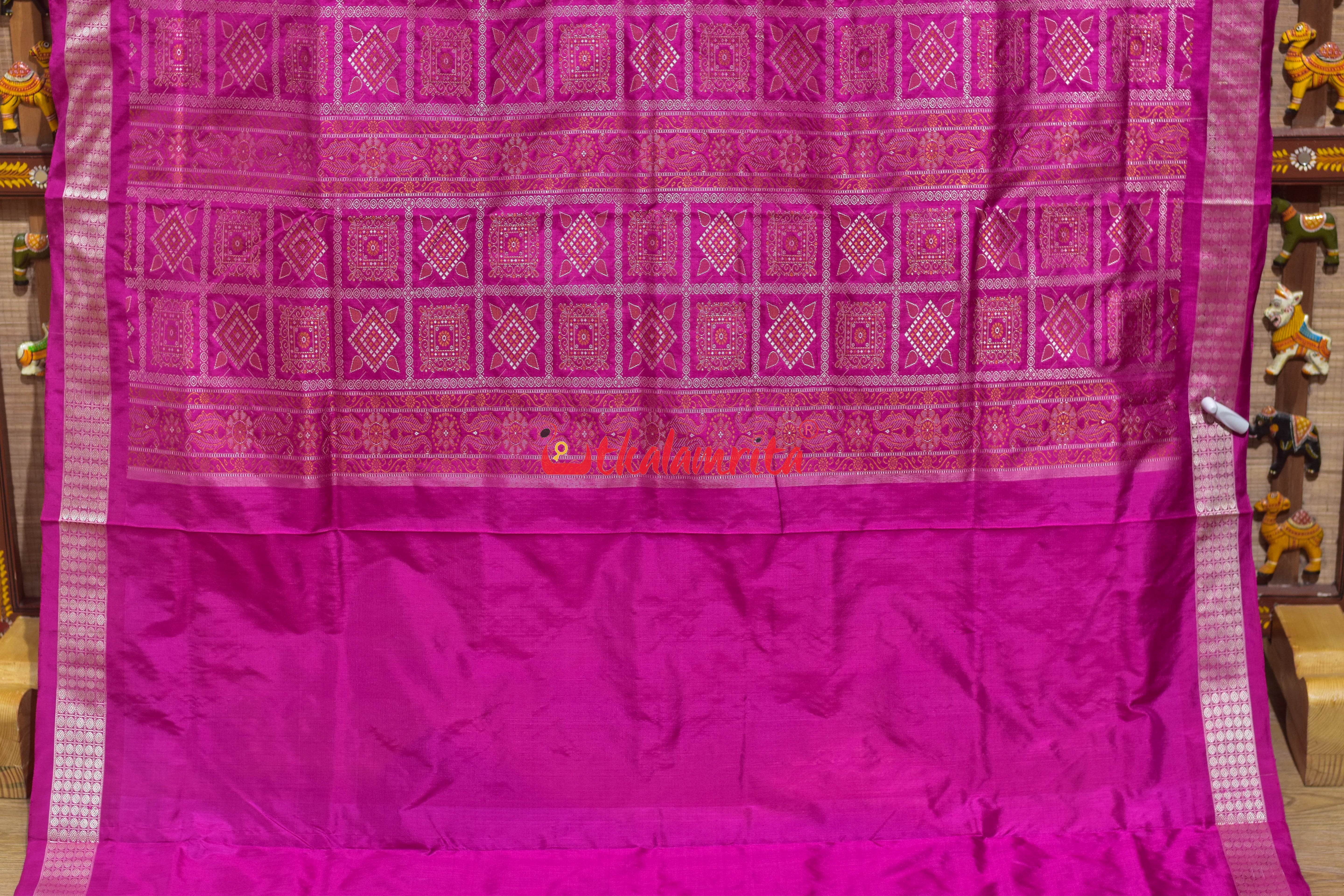 Lemon Yellow Rani Phula Dala Bomkai Silk Saree