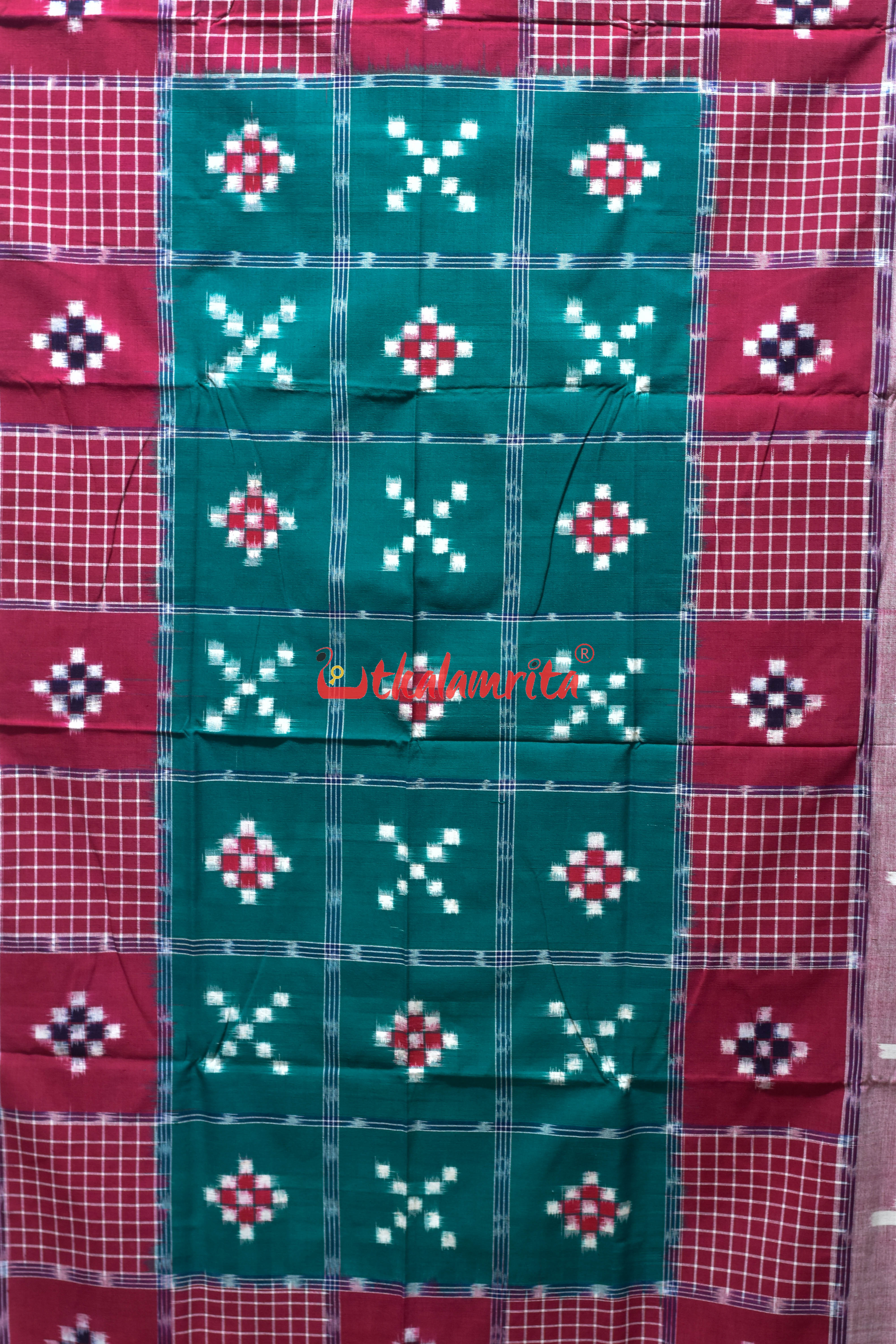 Green Peach Checks Triple Border (Single Bedsheet)