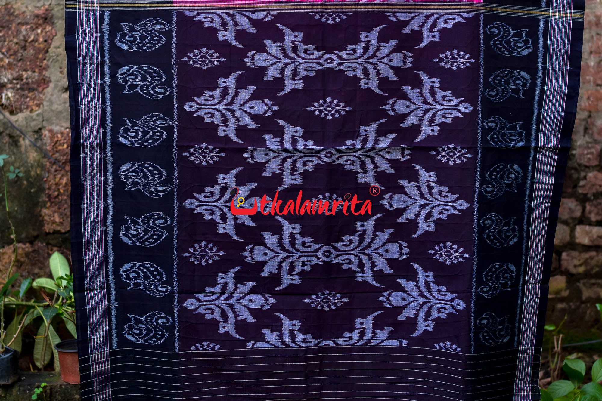 Pink Black Sankha Khandua Cotton Saree