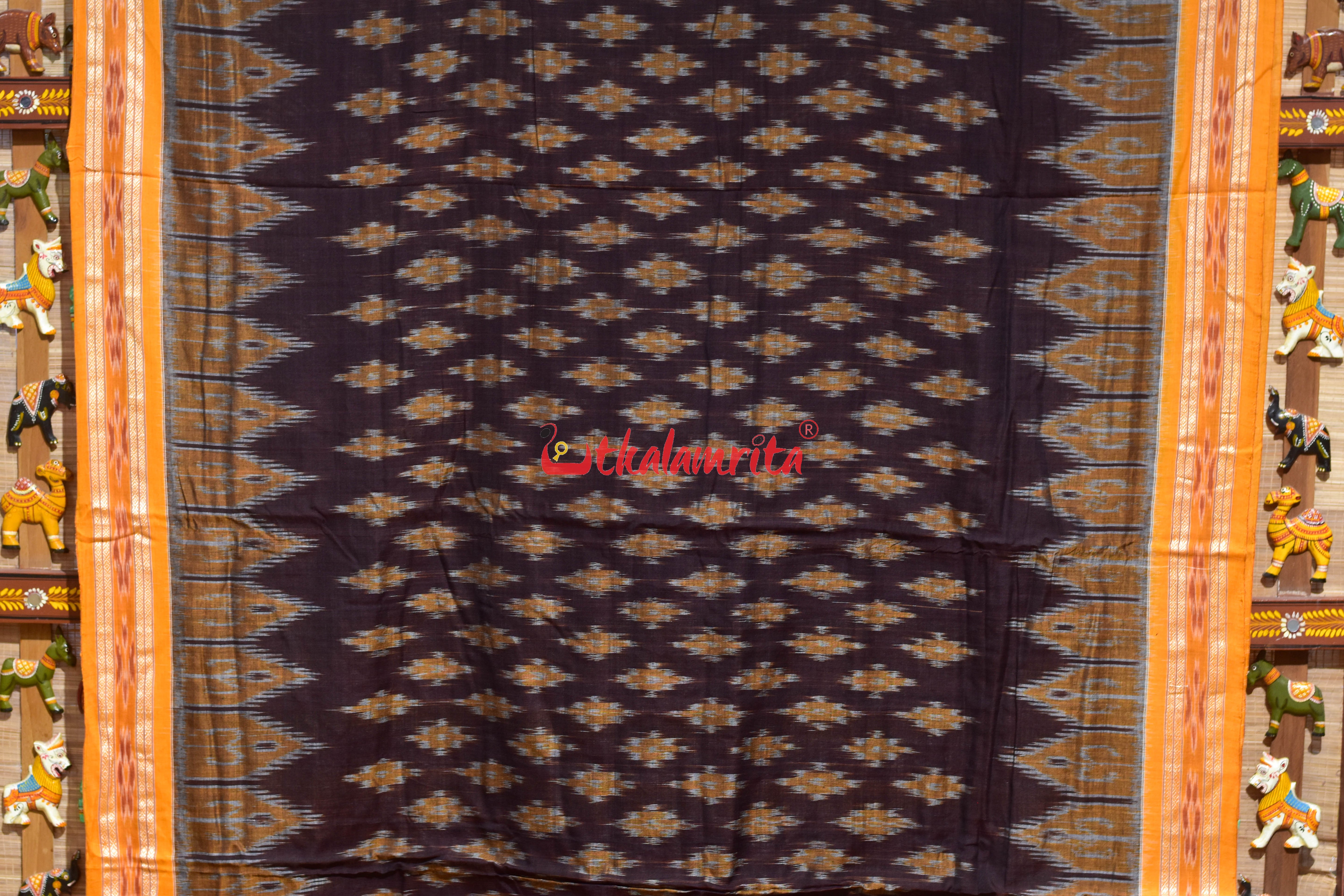 Coffee Yellow Pasapali Khandua Cotton Saree