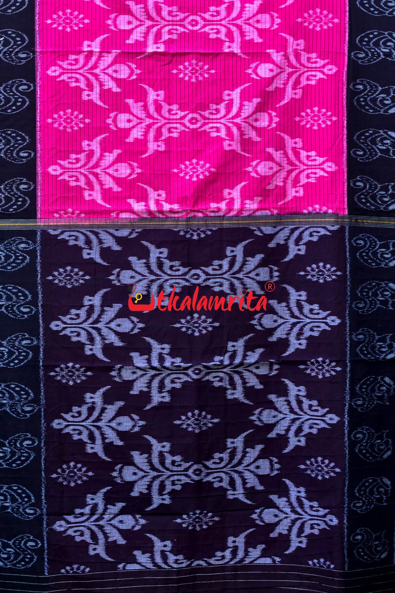 Pink Black Sankha Khandua Cotton Saree
