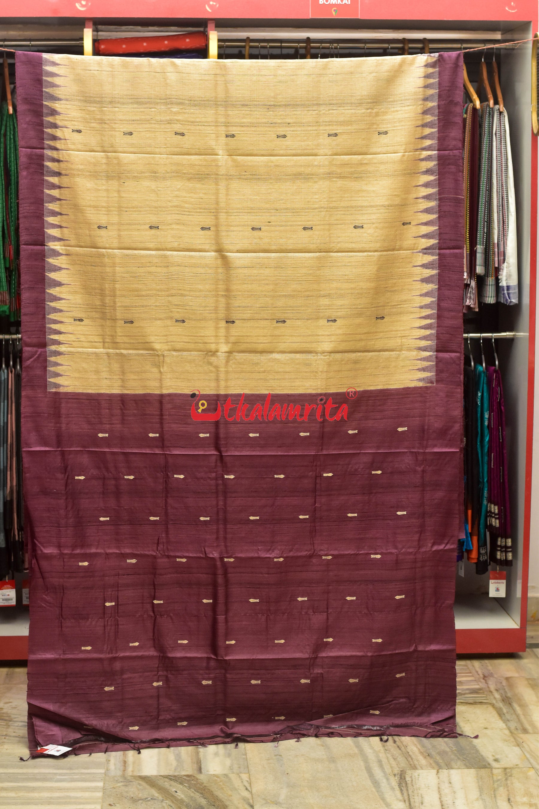 Fish Beige Coffee Jaala Work Tussar Saree