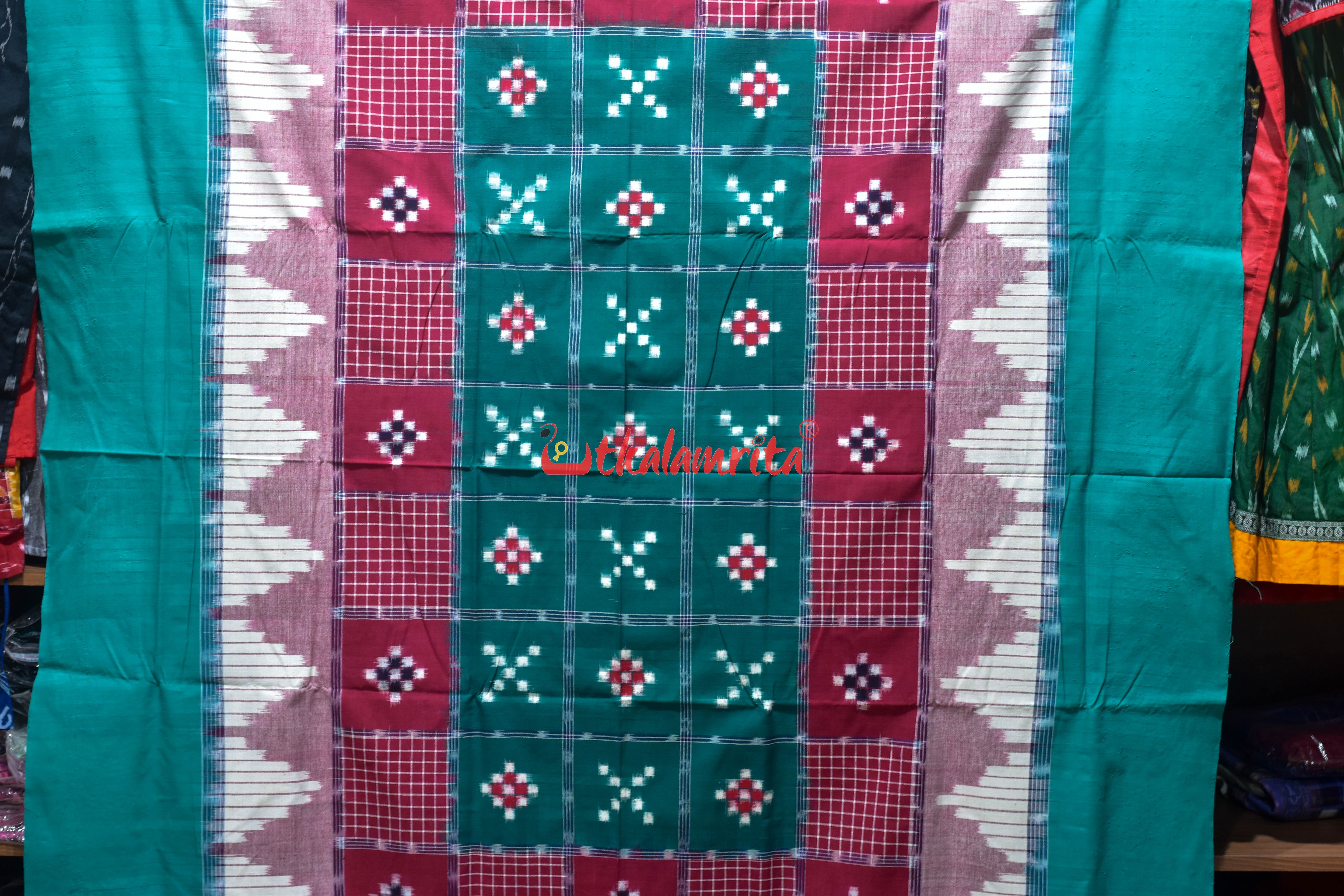 Green Peach Checks Triple Border (Single Bedsheet)
