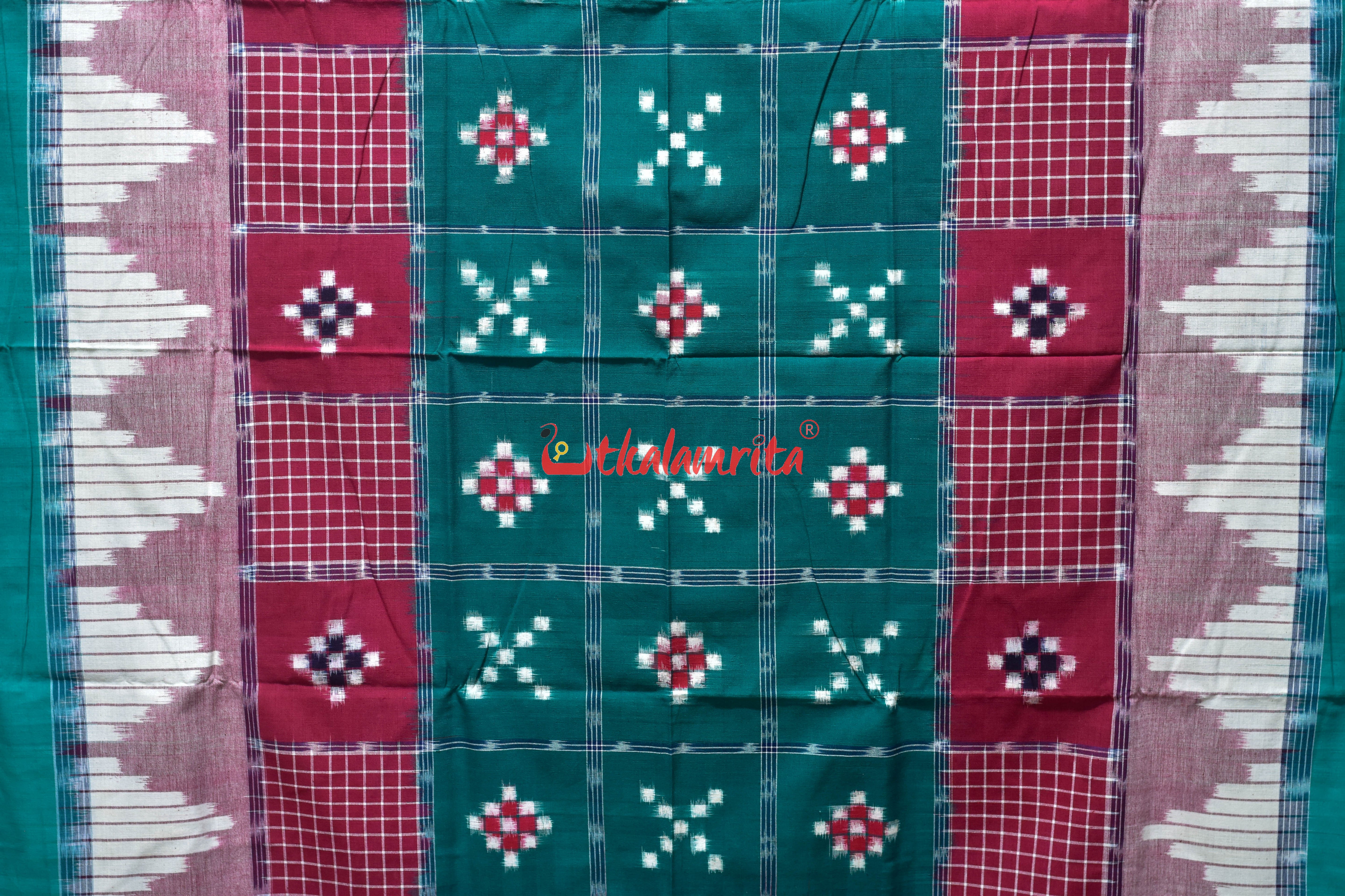Green Peach Checks Triple Border (Single Bedsheet)