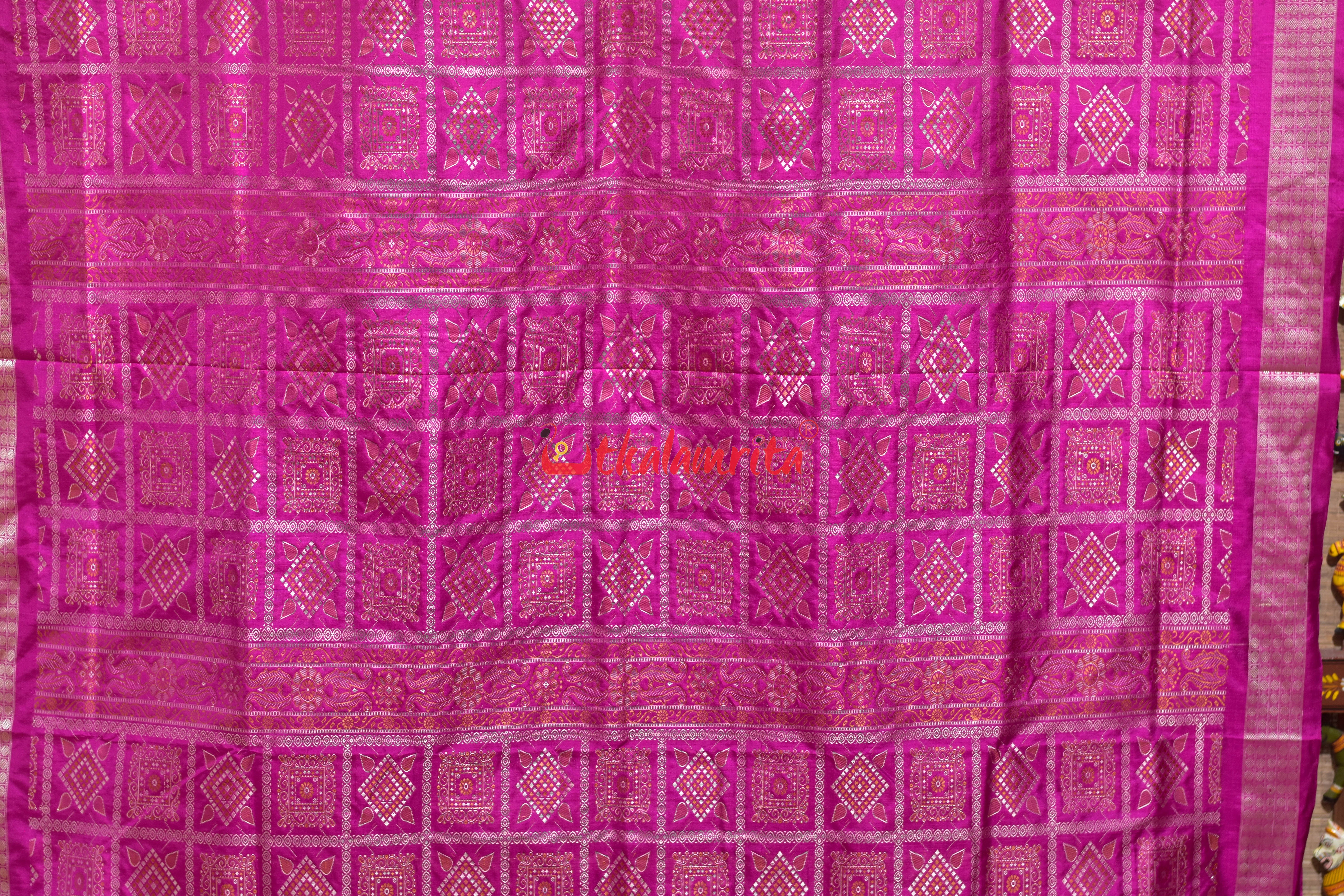Lemon Yellow Rani Phula Dala Bomkai Silk Saree