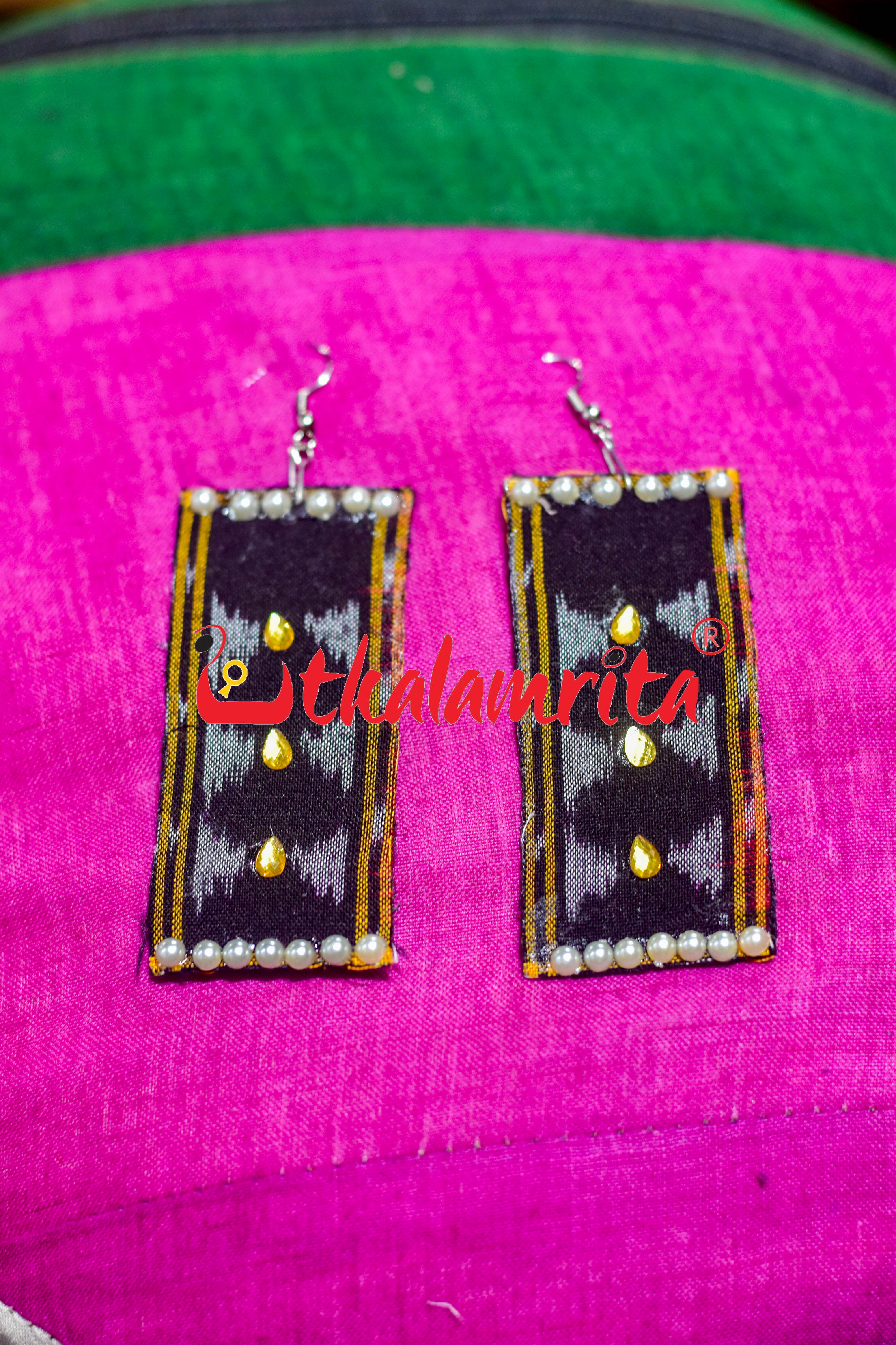 Black Golden Stock Ikat Earrings