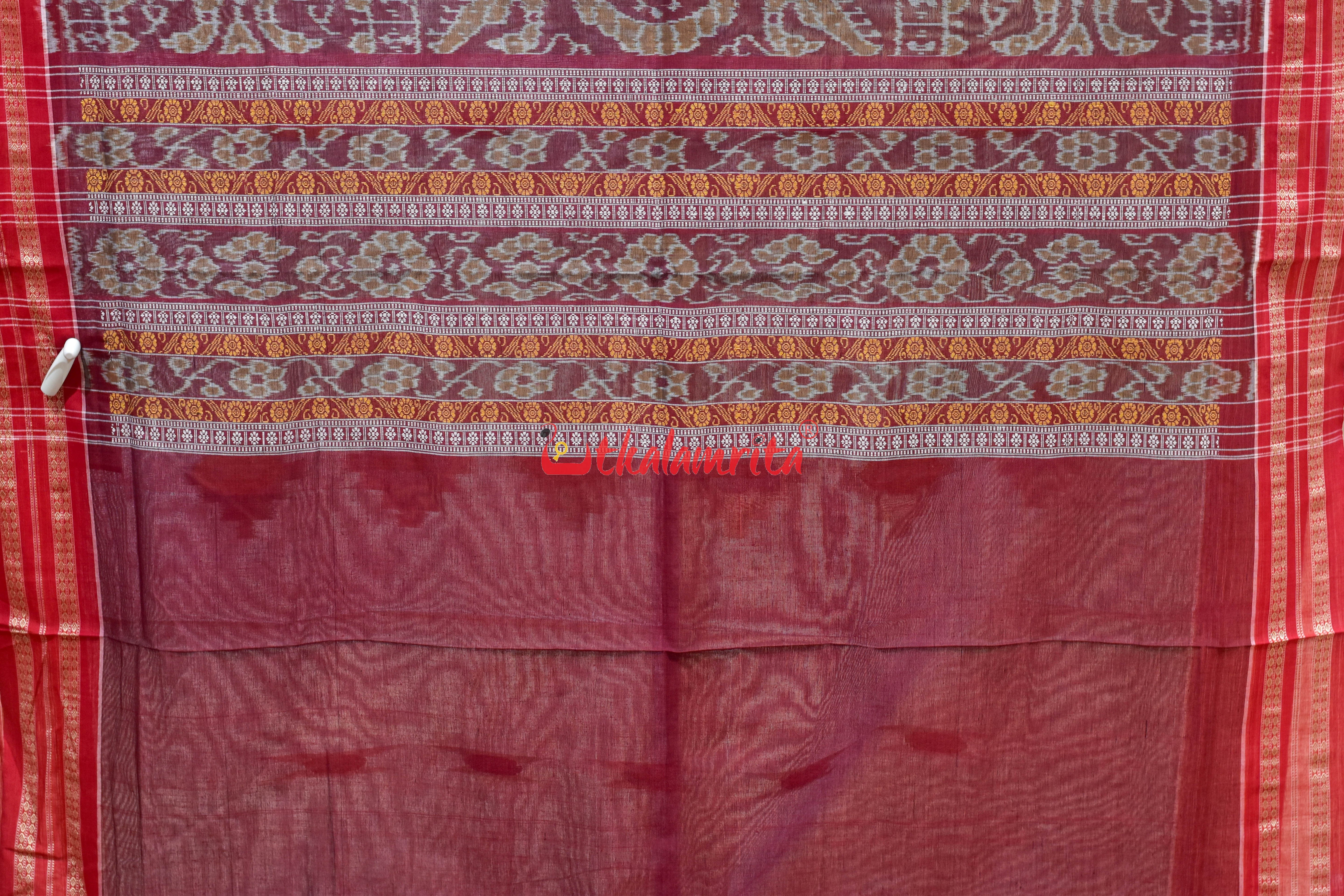 Grey Red Sakta Bomkai Cotton Saree