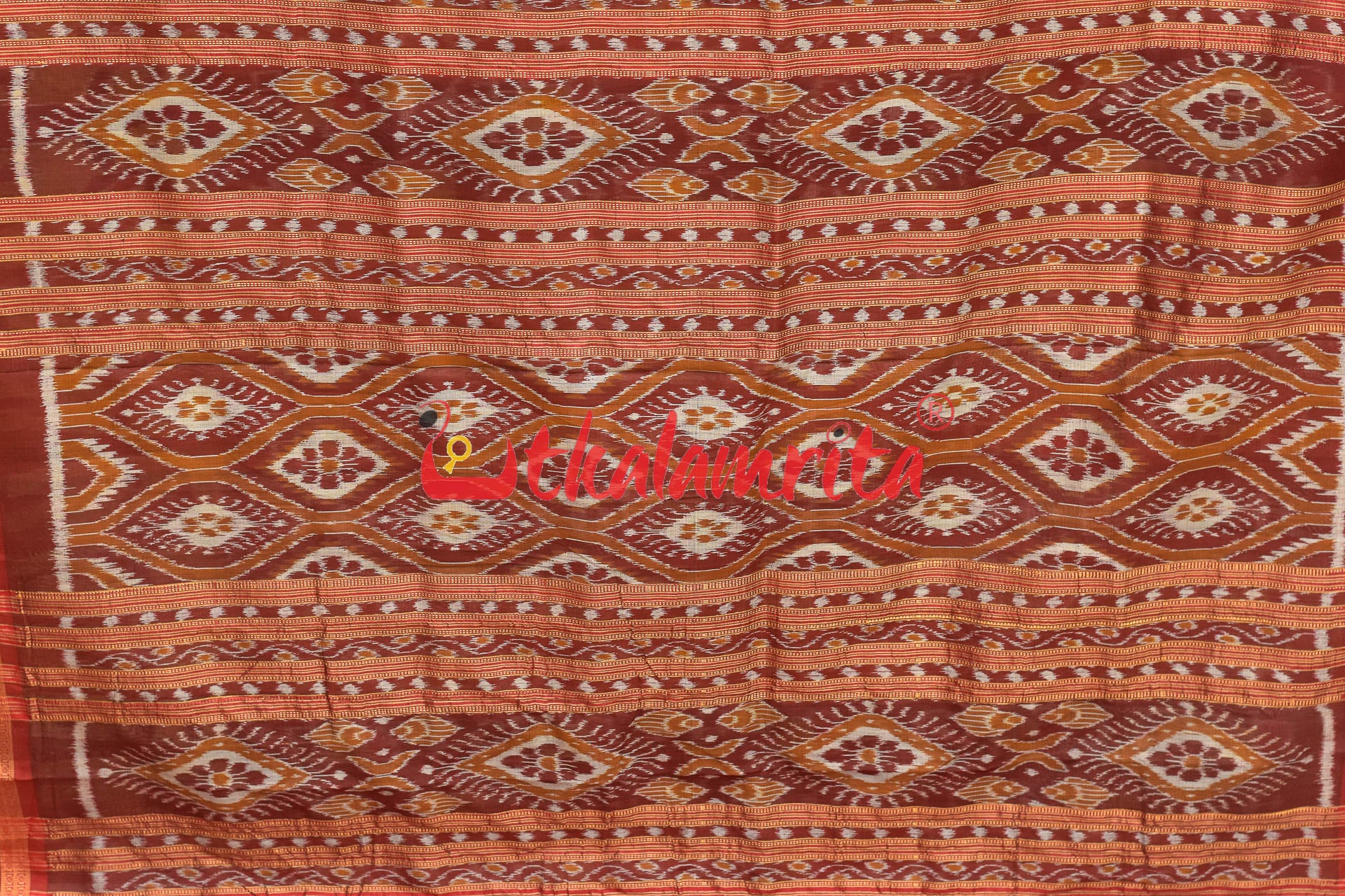 Coffee Lions and Huts Khandua Silk Saree