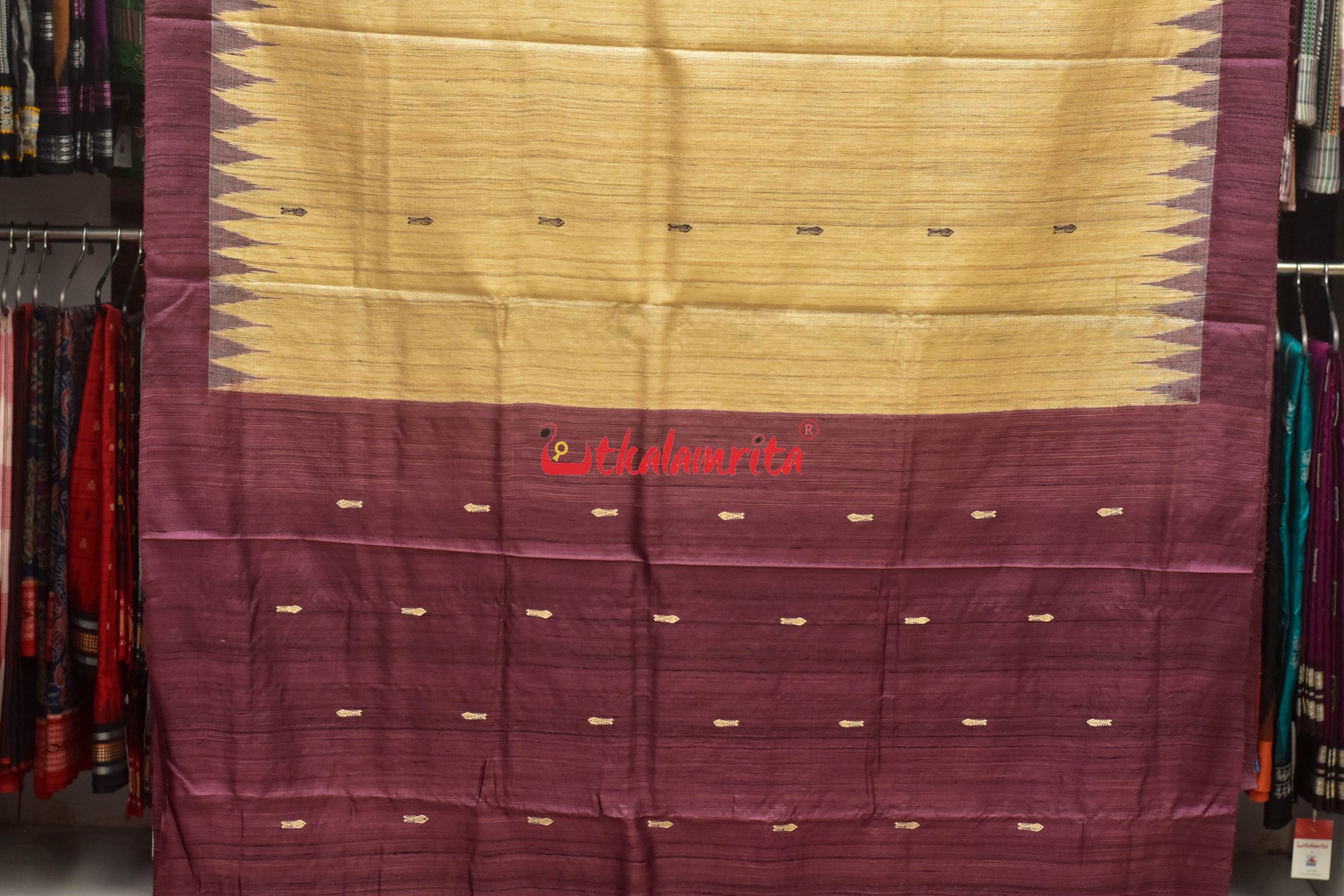 Fish Beige Coffee Jaala Work Tussar Saree