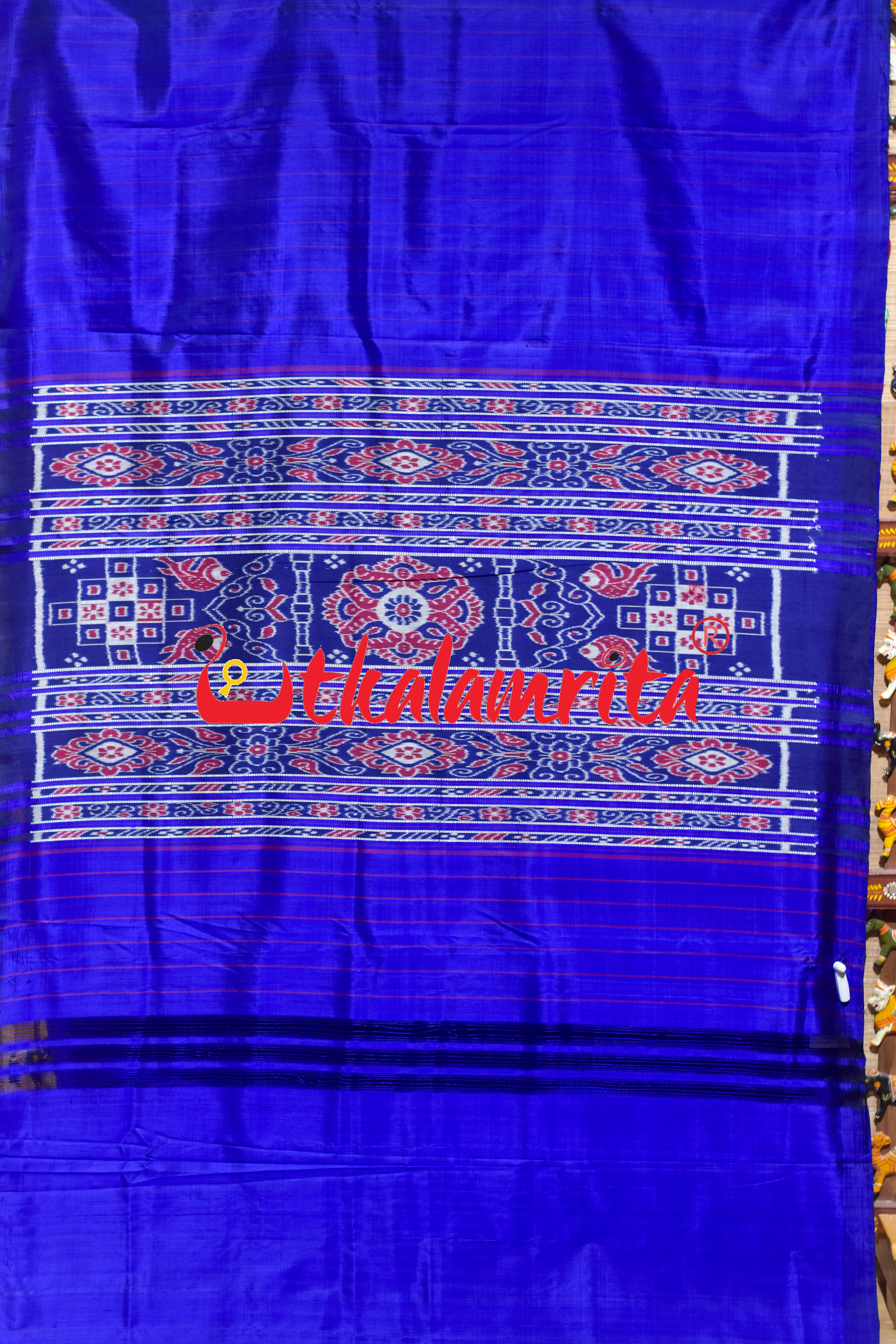 Self Blue Red Stripes Khandua Silk Saree