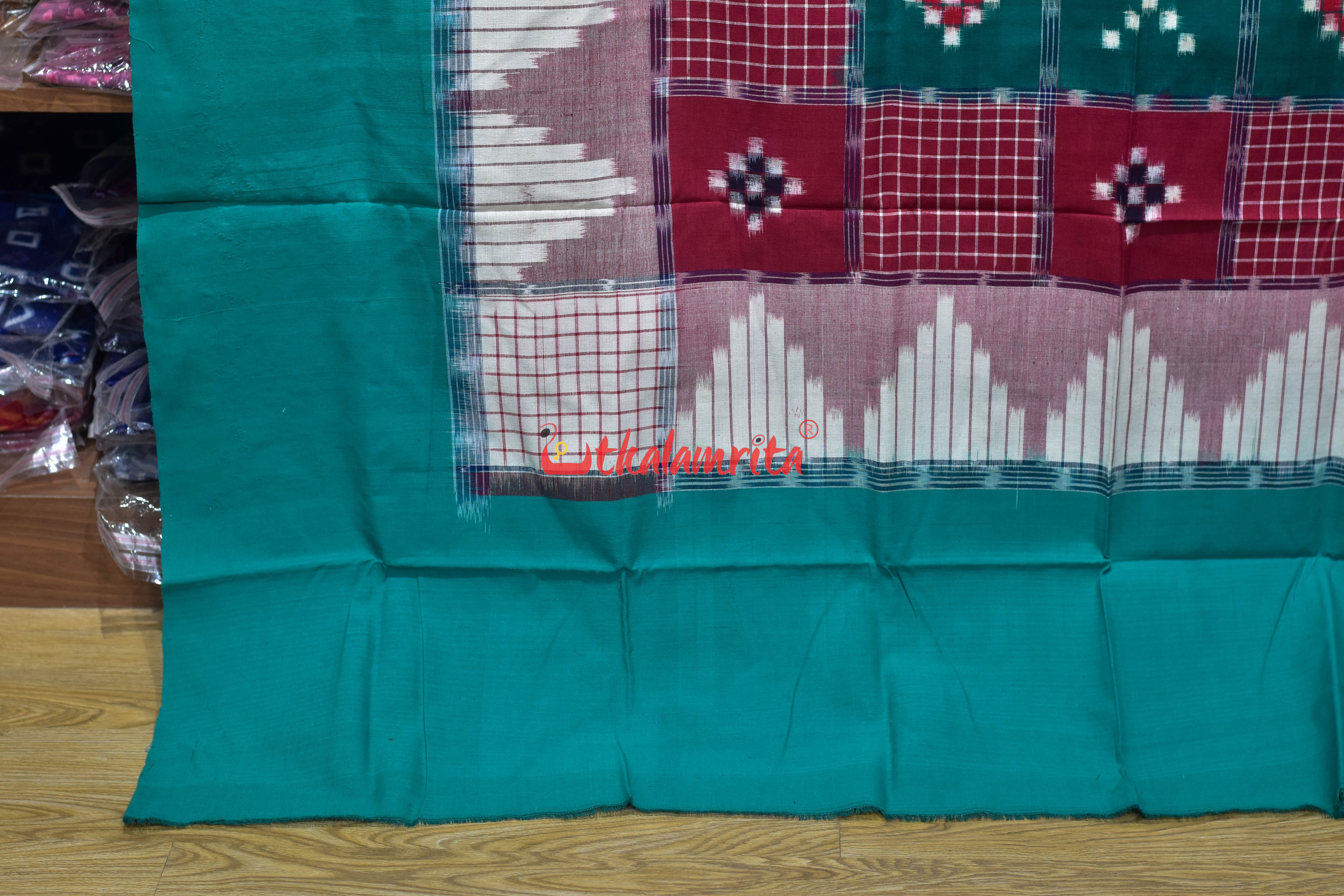 Green Peach Checks Triple Border (Single Bedsheet)