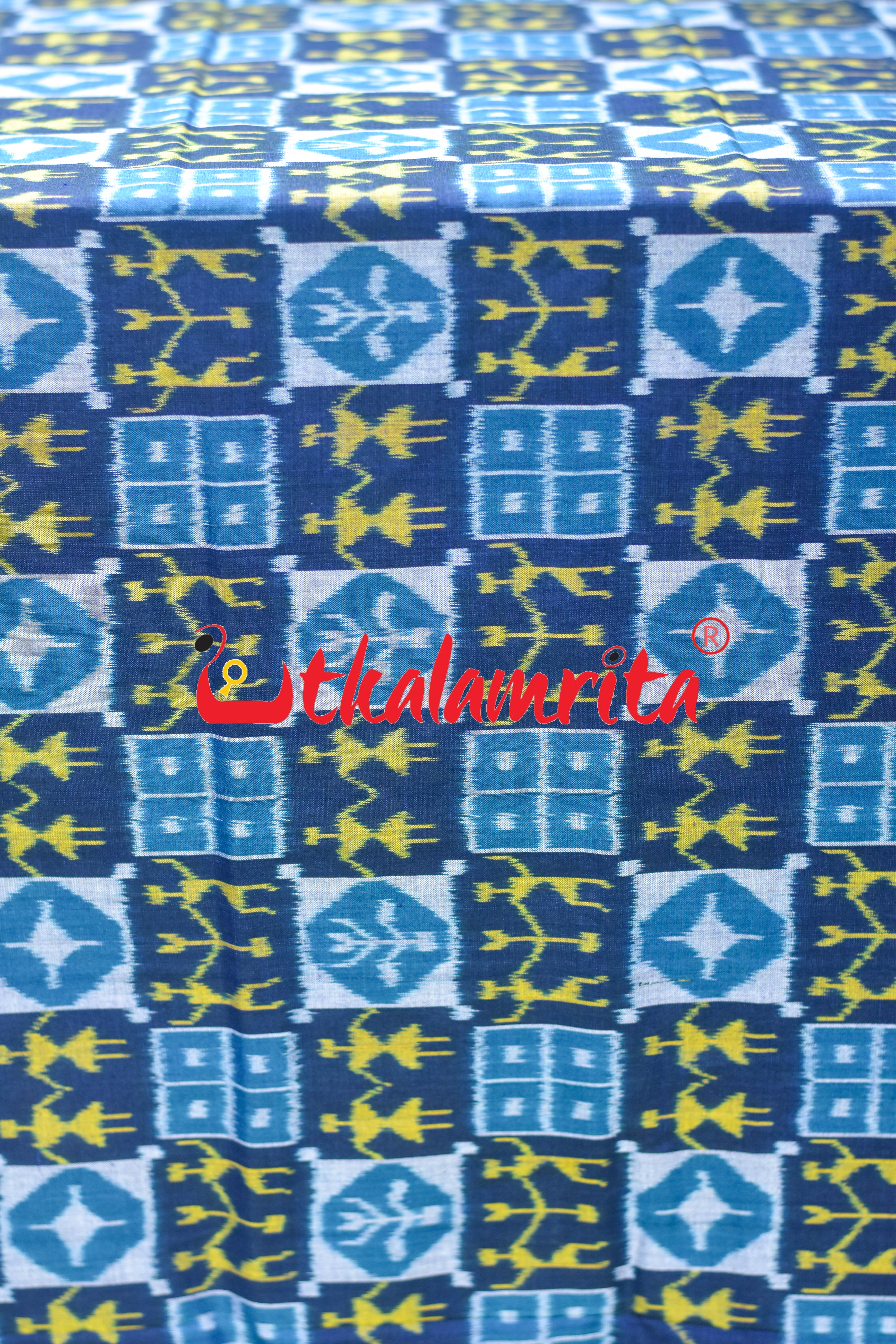 Blue Yellow Tribal Sambalpuri Cotton (Fabric)