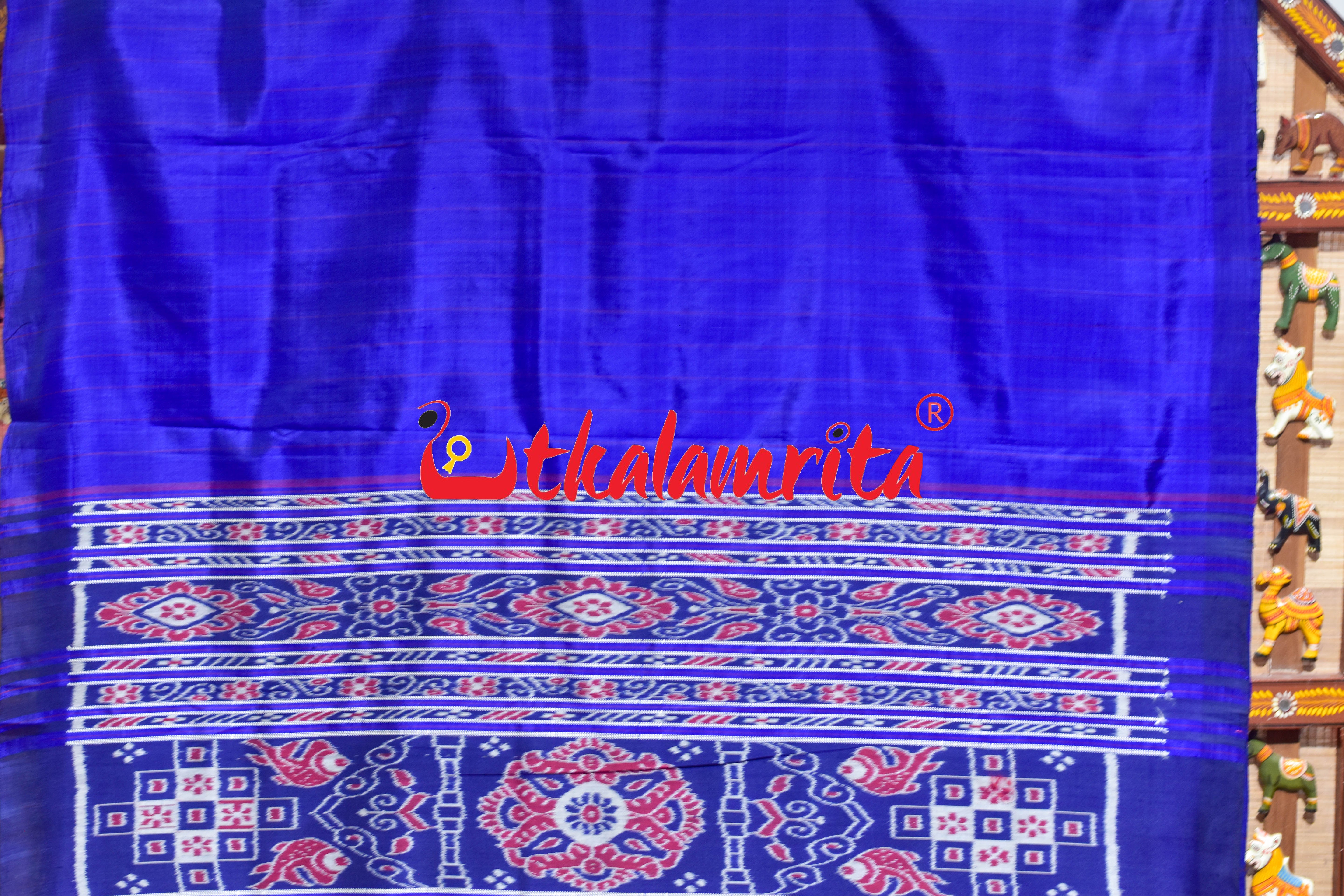 Self Blue Red Stripes Khandua Silk Saree