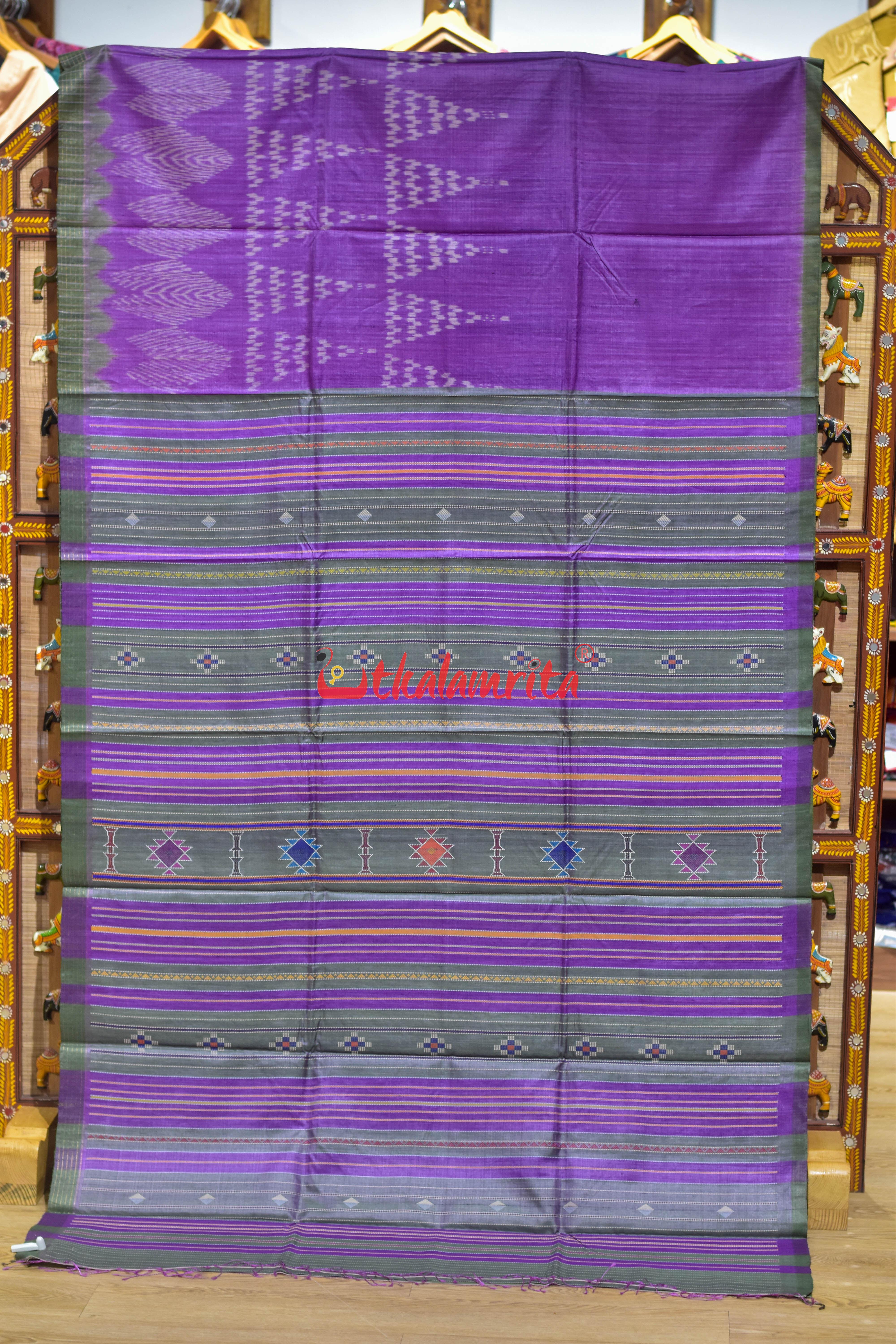Purple Jhoti Chita Fine Gopalpur Tussar Silk Saree