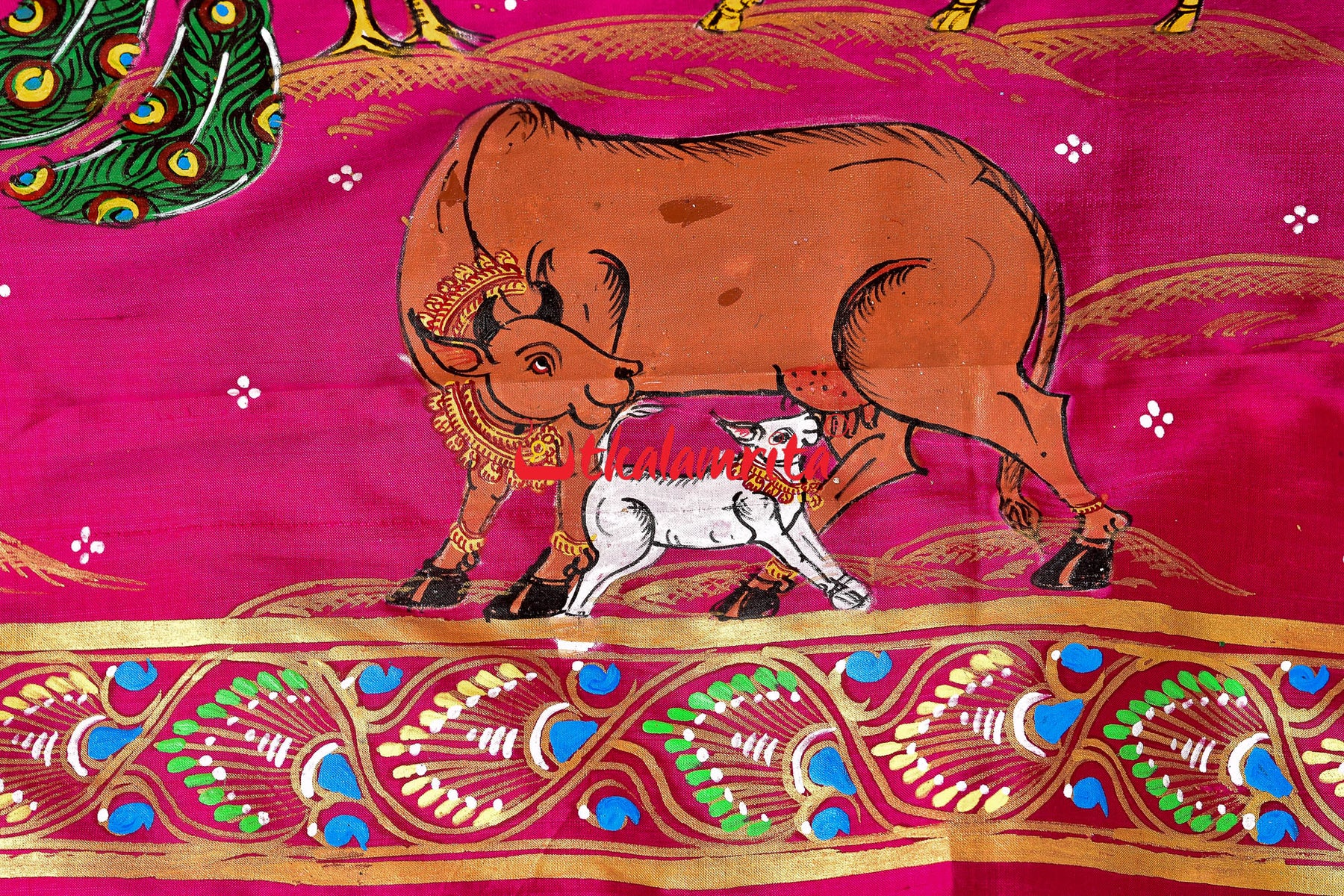 Giri Gobardhan Rani Pink Pattachitra Silk Saree