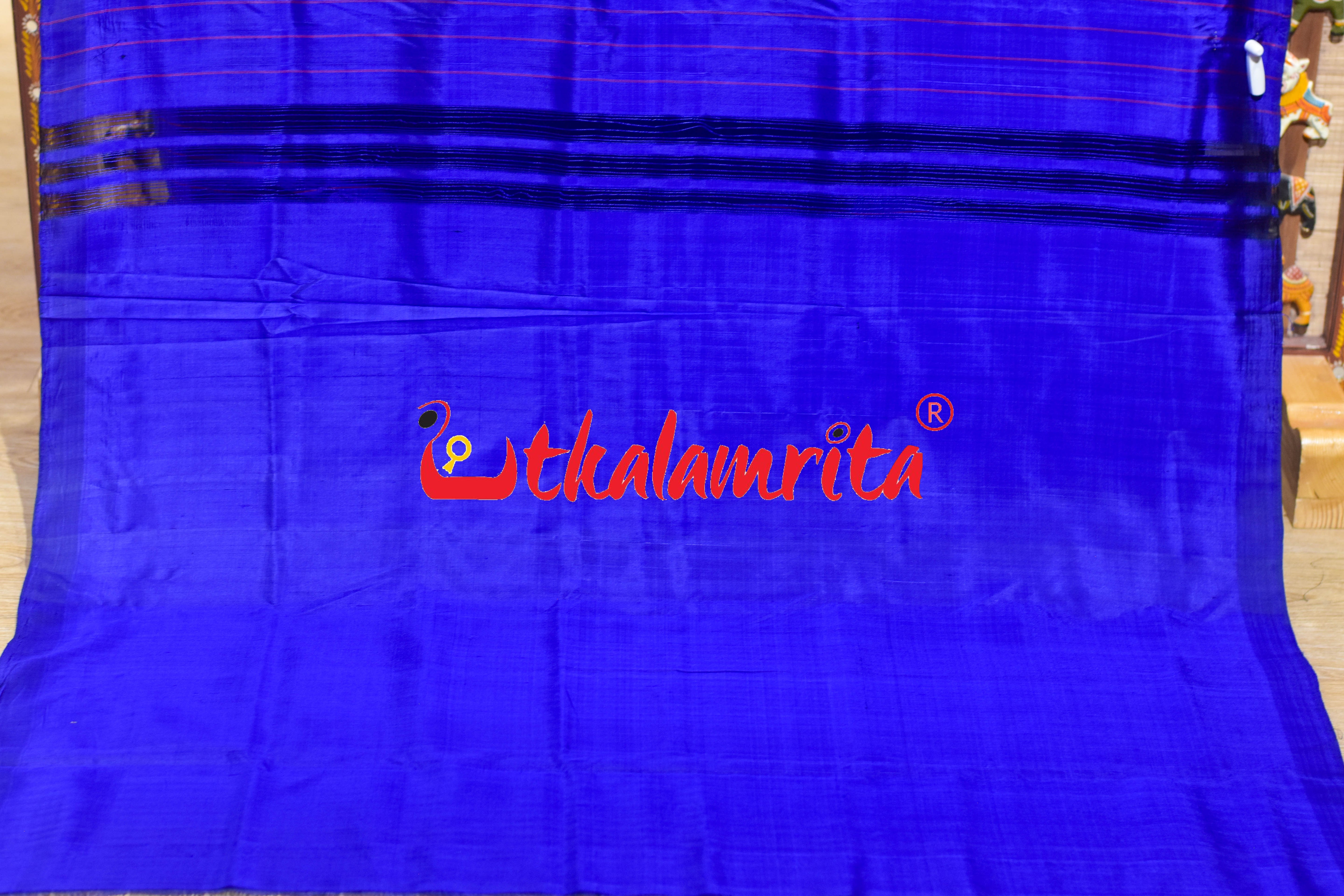 Self Blue Red Stripes Khandua Silk Saree