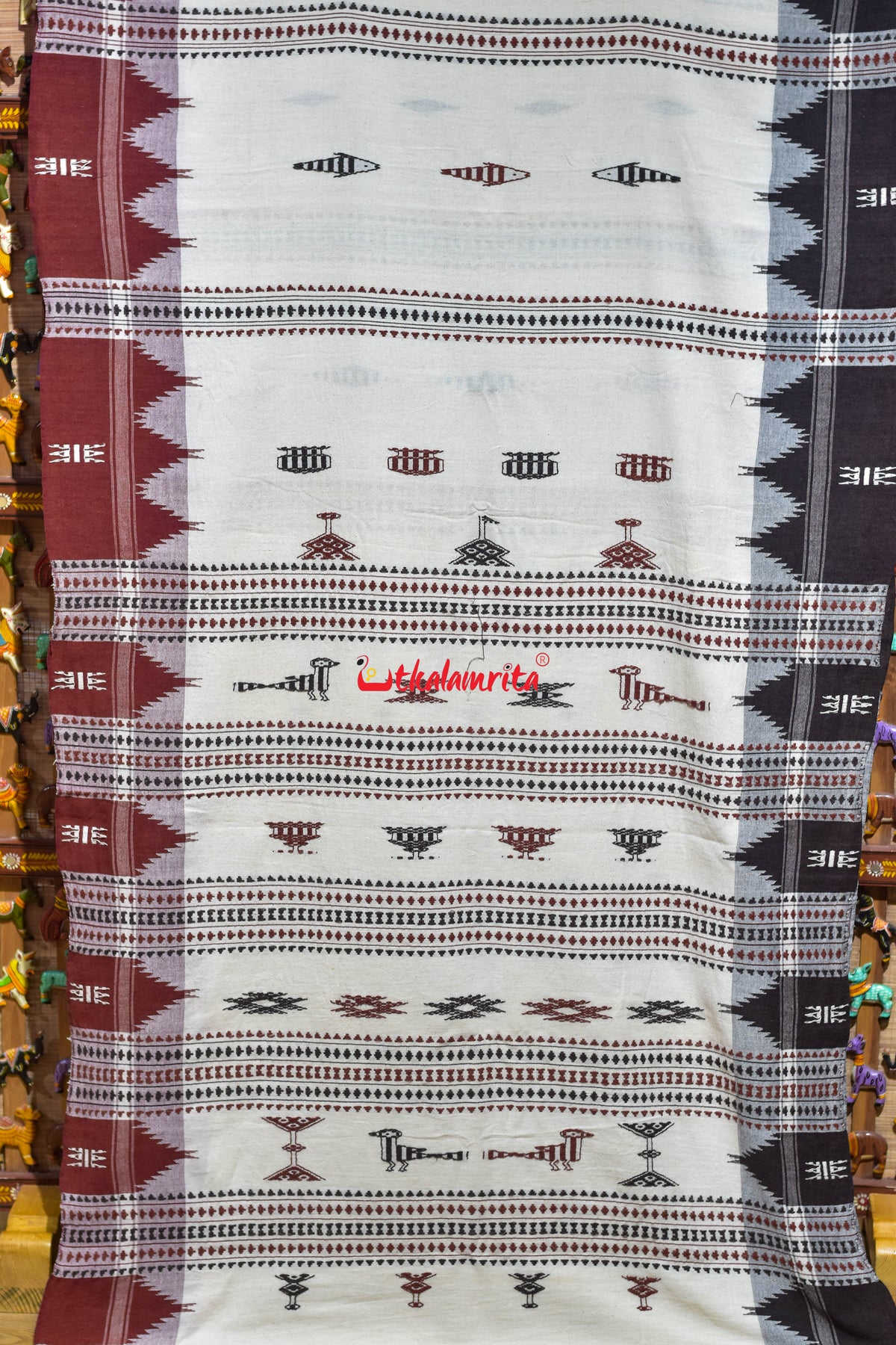 Off White Black Ganga Jamuna Kotpad Cotton Saree