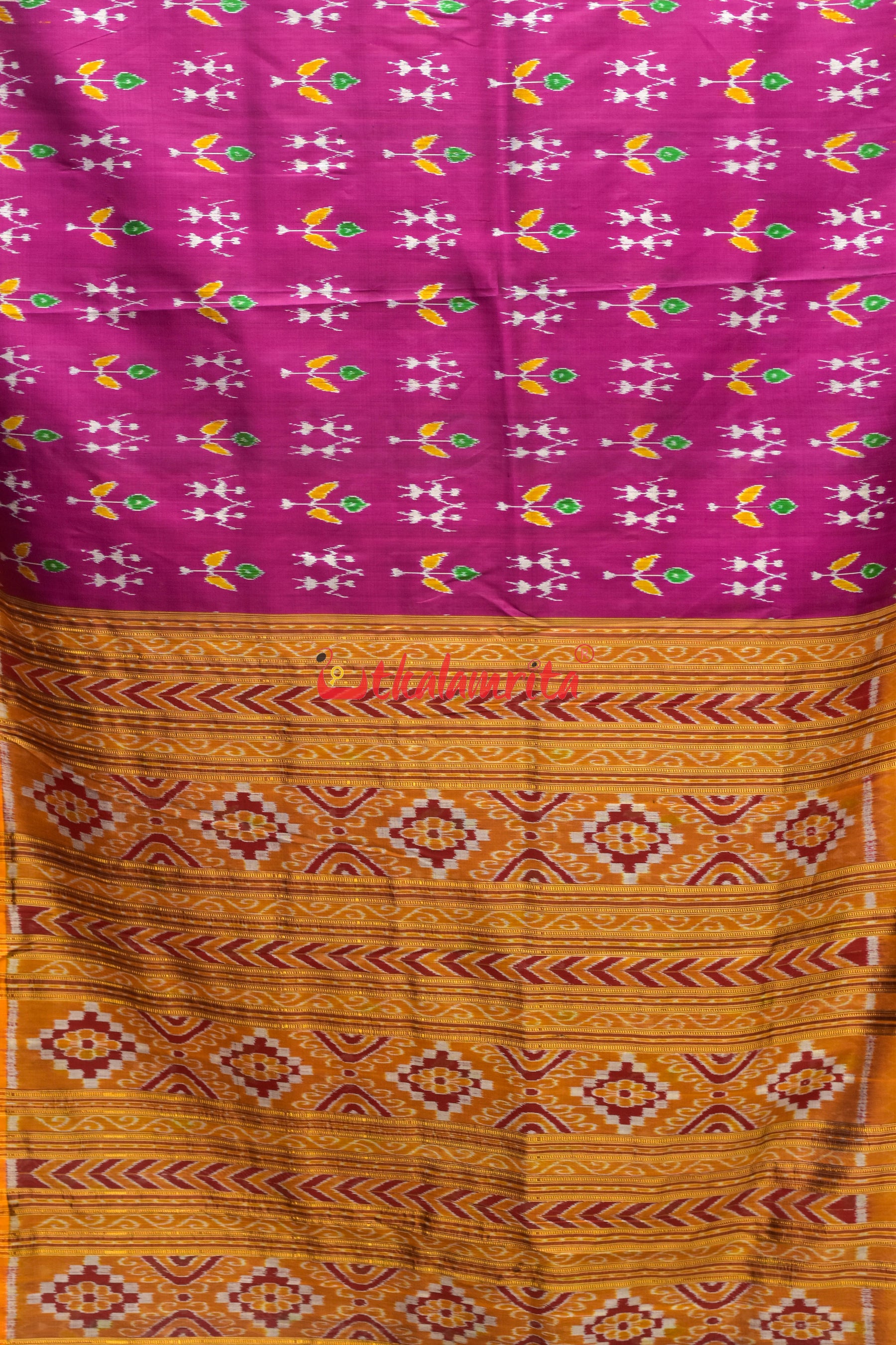 Magenta Patra Tribal Khandua Silk Saree