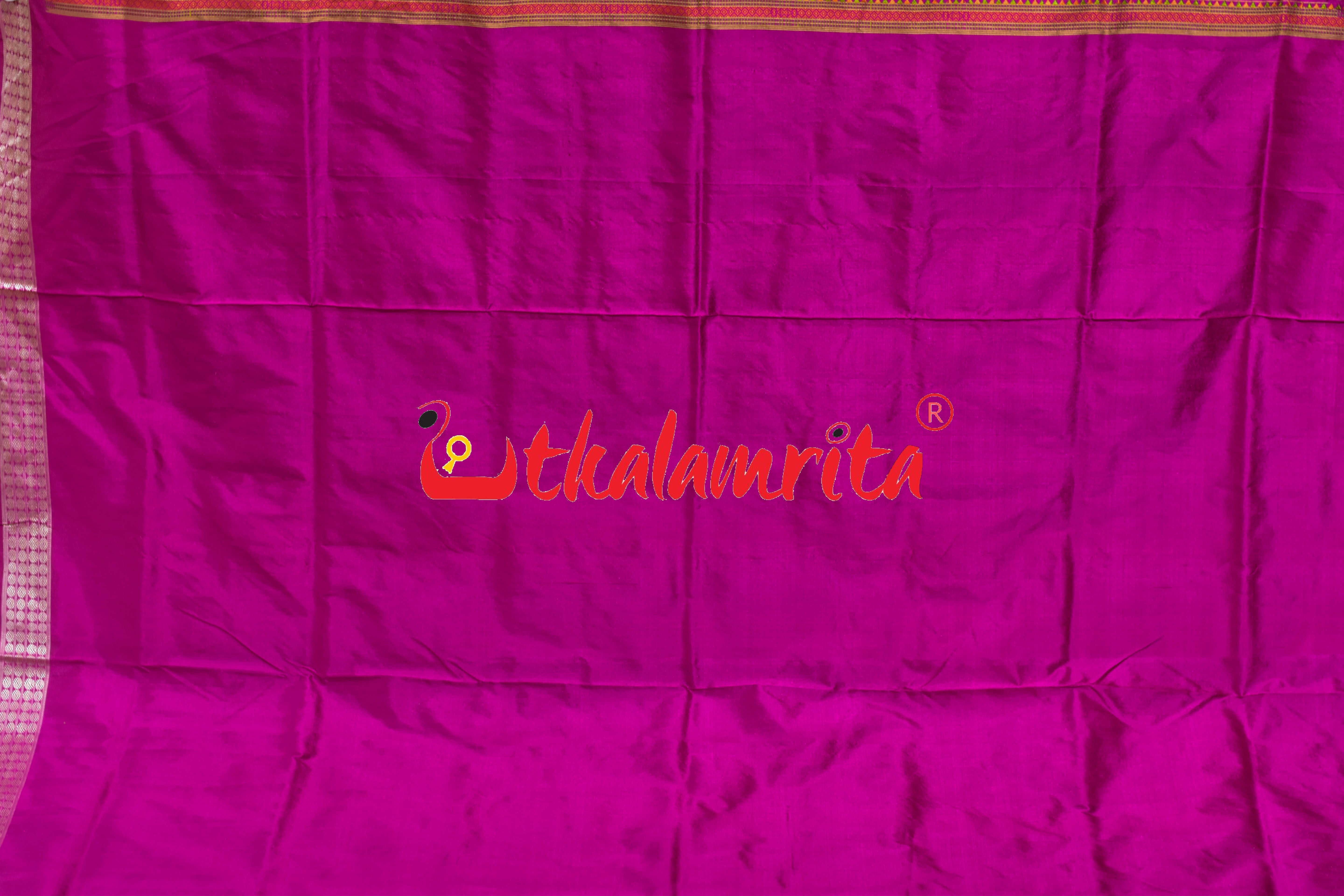 Prajapati Anchal Fluorescent Green Rani Bomkai Silk Saree