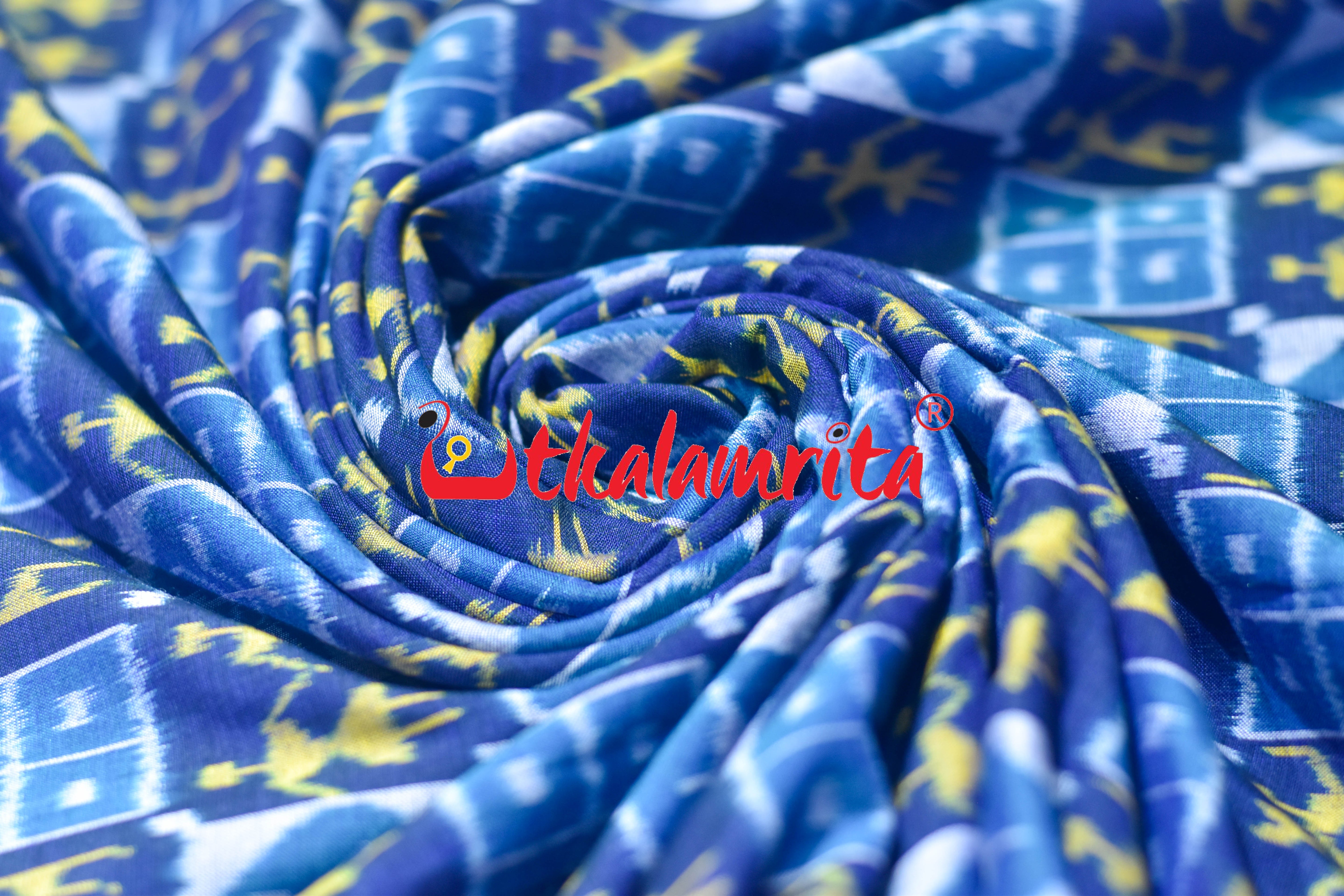 Blue Yellow Tribal Sambalpuri Cotton (Fabric)
