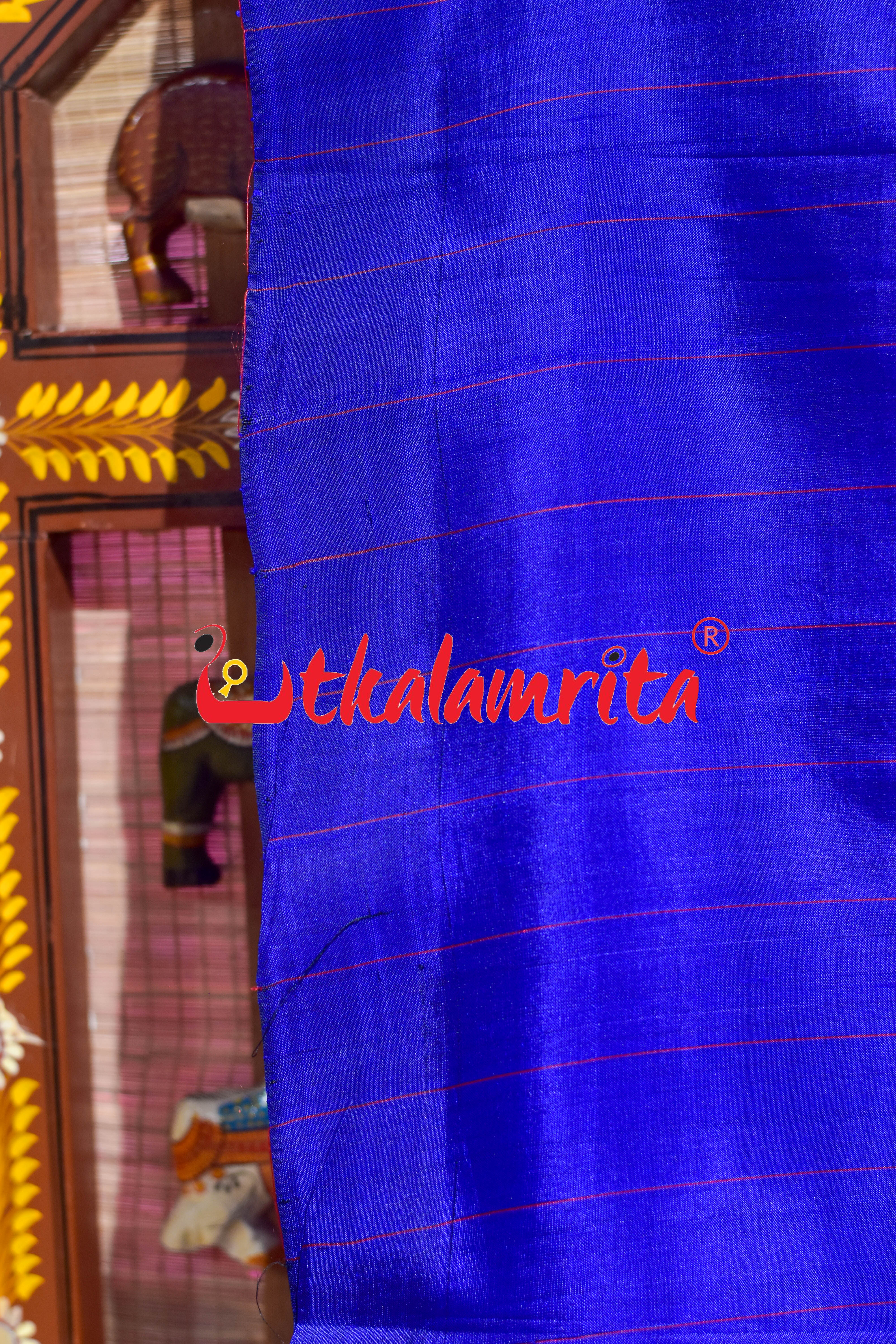 Self Blue Red Stripes Khandua Silk Saree