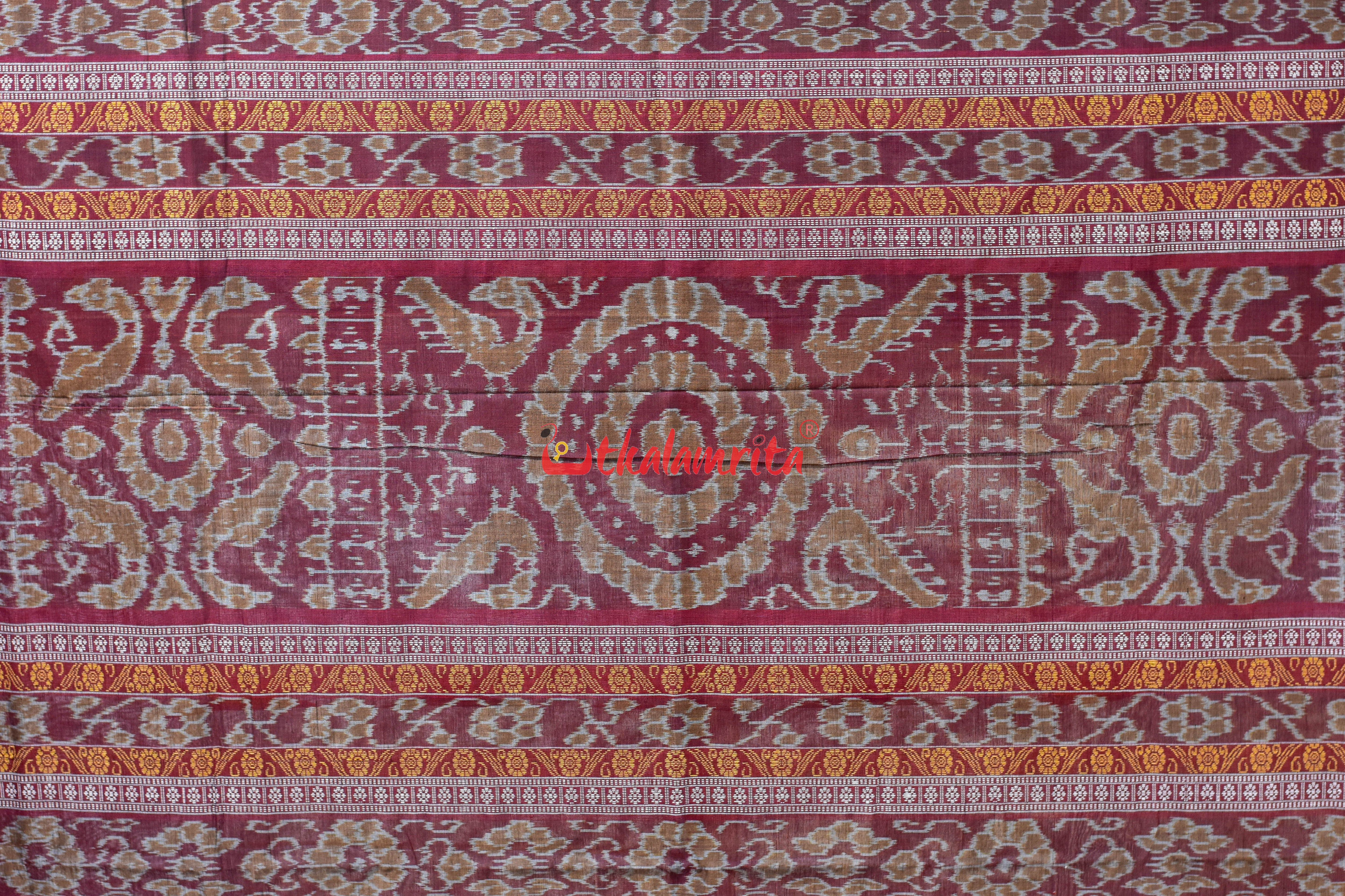Grey Red Sakta Bomkai Cotton Saree