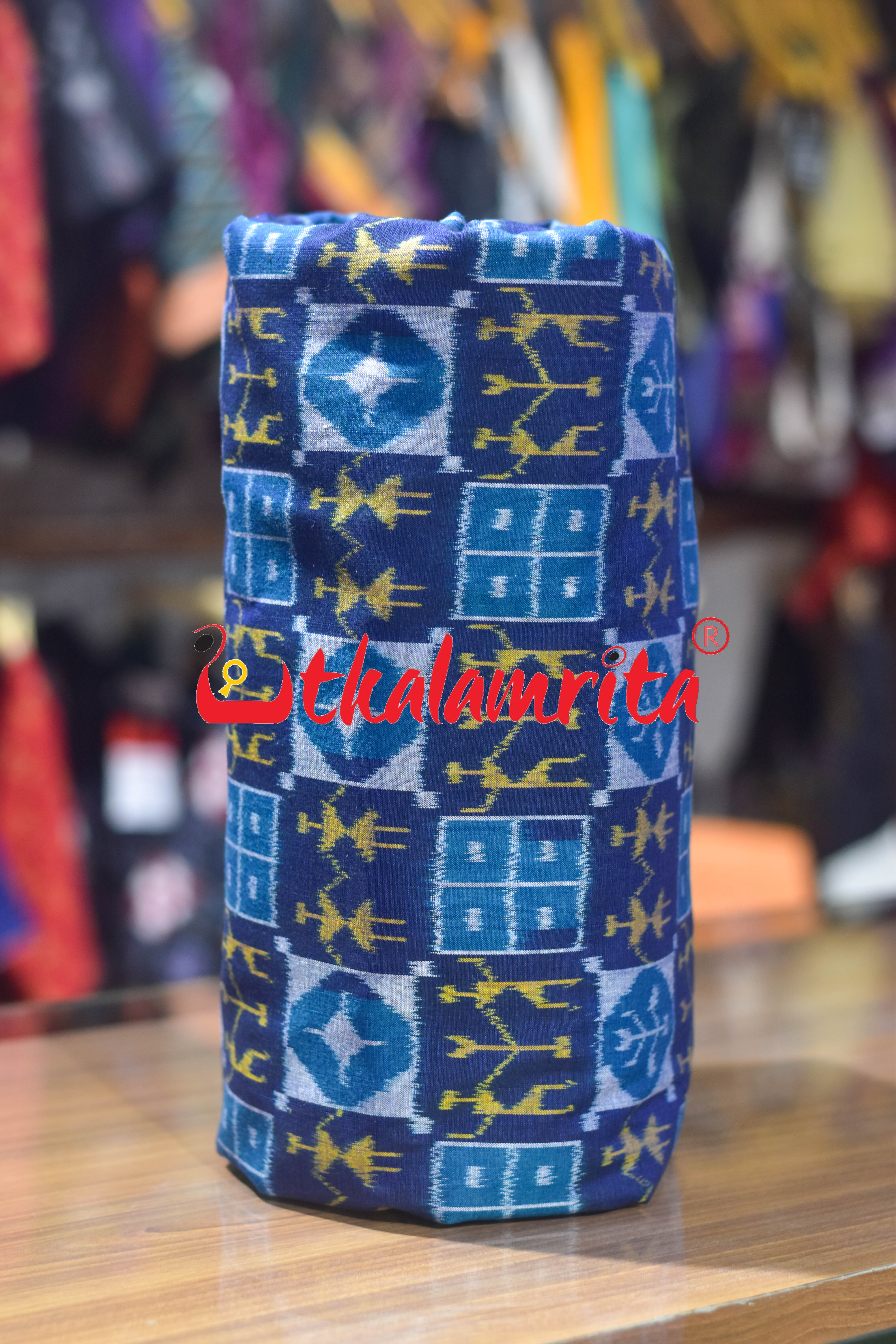Blue Yellow Tribal Sambalpuri Cotton (Fabric)