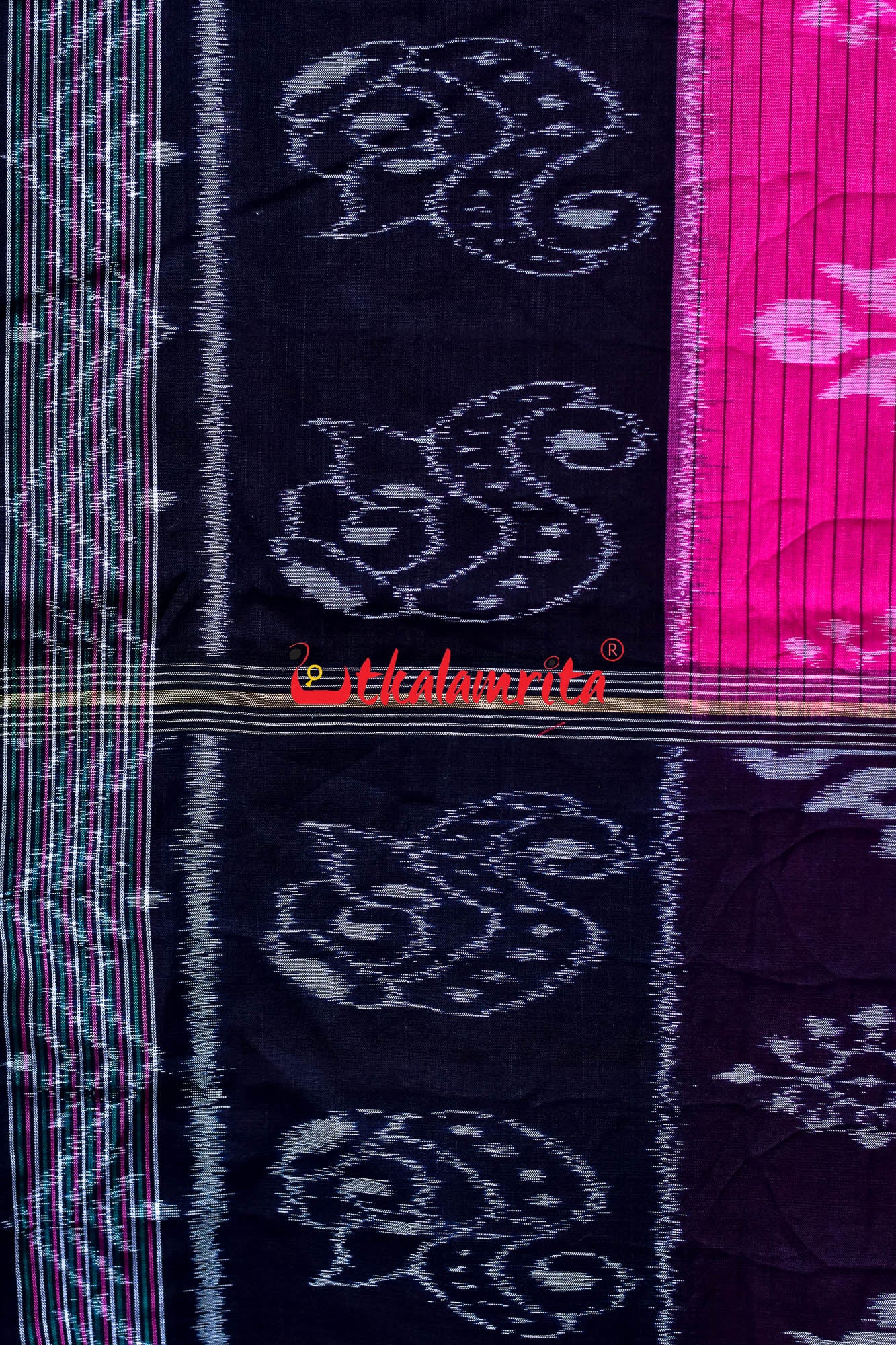 Pink Black Sankha Khandua Cotton Saree