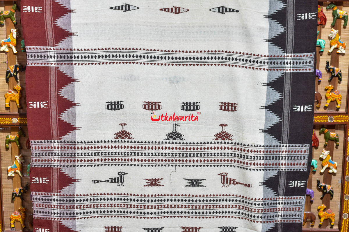 Off White Black Ganga Jamuna Kotpad Cotton Saree