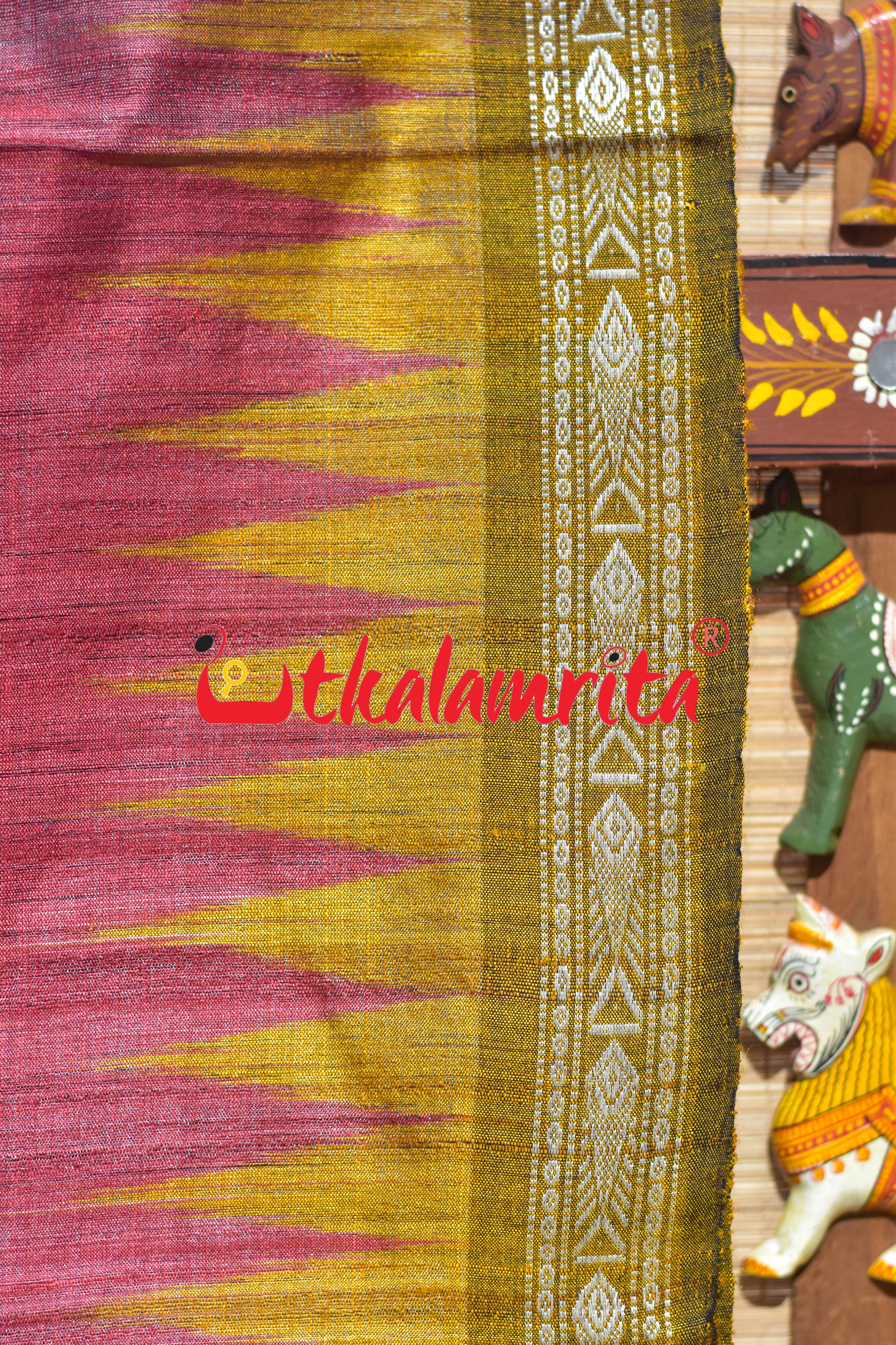 Red Mustard Deer Flower Anchal Gopalpur Tussar Saree